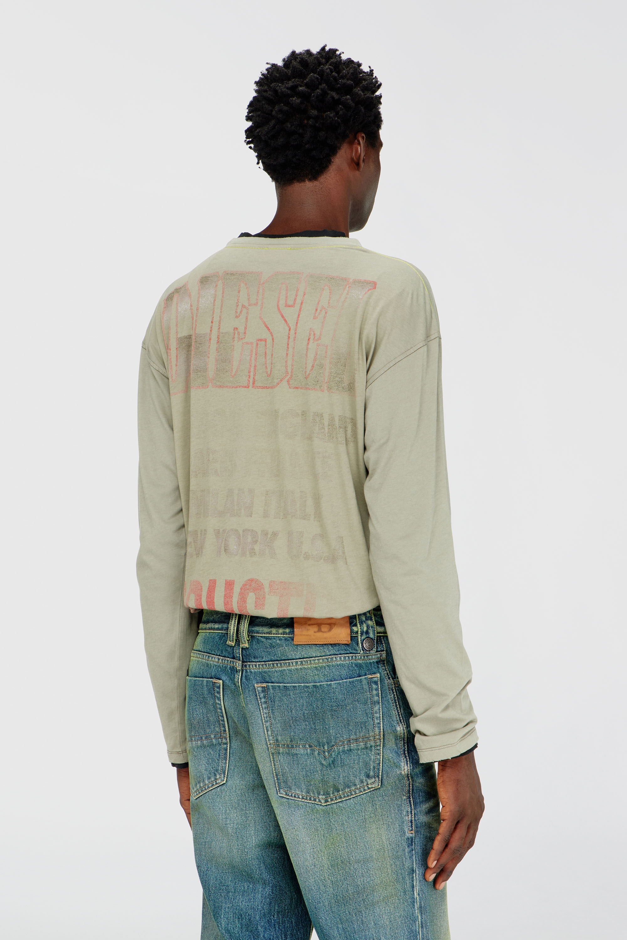 Diesel - T-GERI-LS-A, Man's Long-sleeve T-shirt with concert graphics and crystals in Olive Green - 4