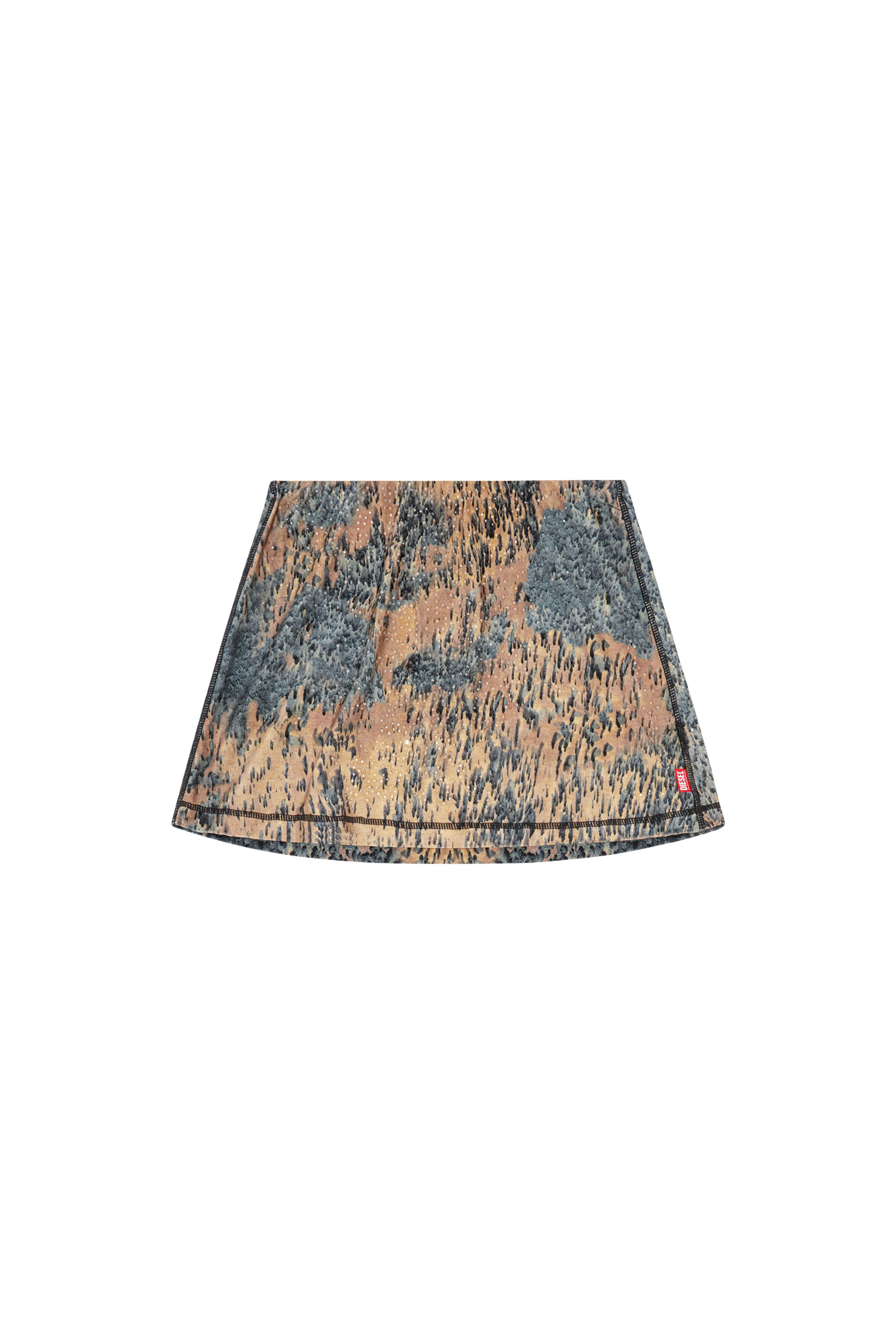 Diesel - O-KORY, Woman's Abstract-print mini skirt with crystals in Beige/Grey - 5