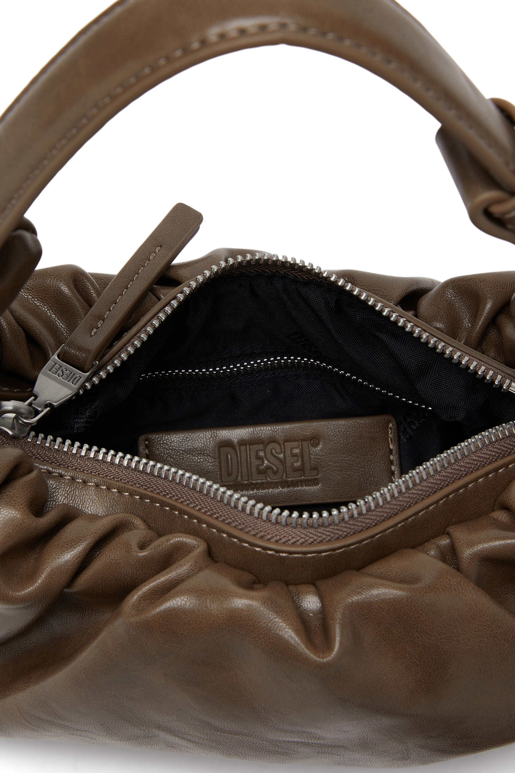 Diesel - GRAB-D HOBO S, Woman's Grab-D S-Small scrunched hobo bag in shiny PU in Brown - 3