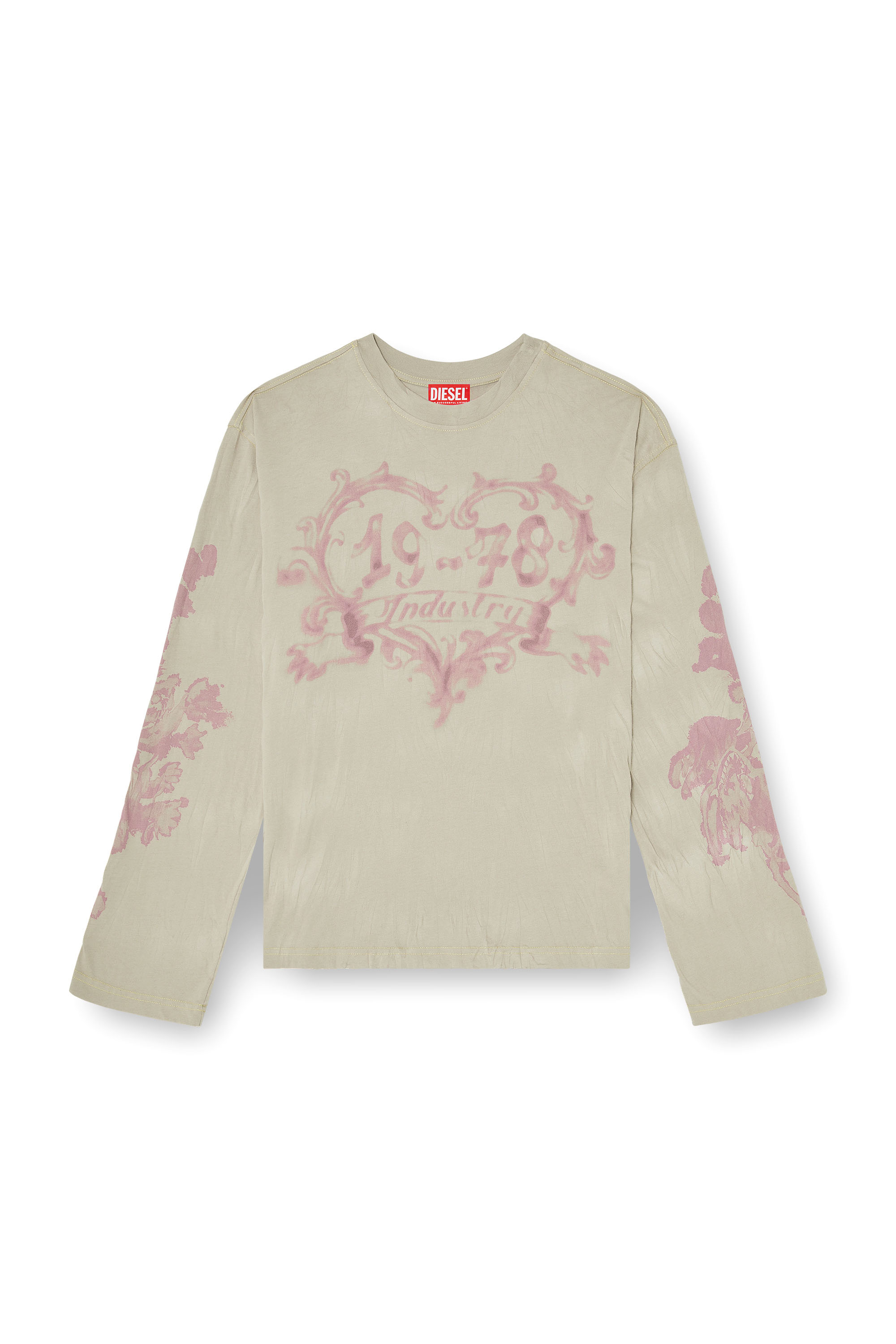 Diesel - T-HILARY-LS-AA1, Woman's Cotton long-sleeve T-shirt with graphic print in Pink/Beige - 3