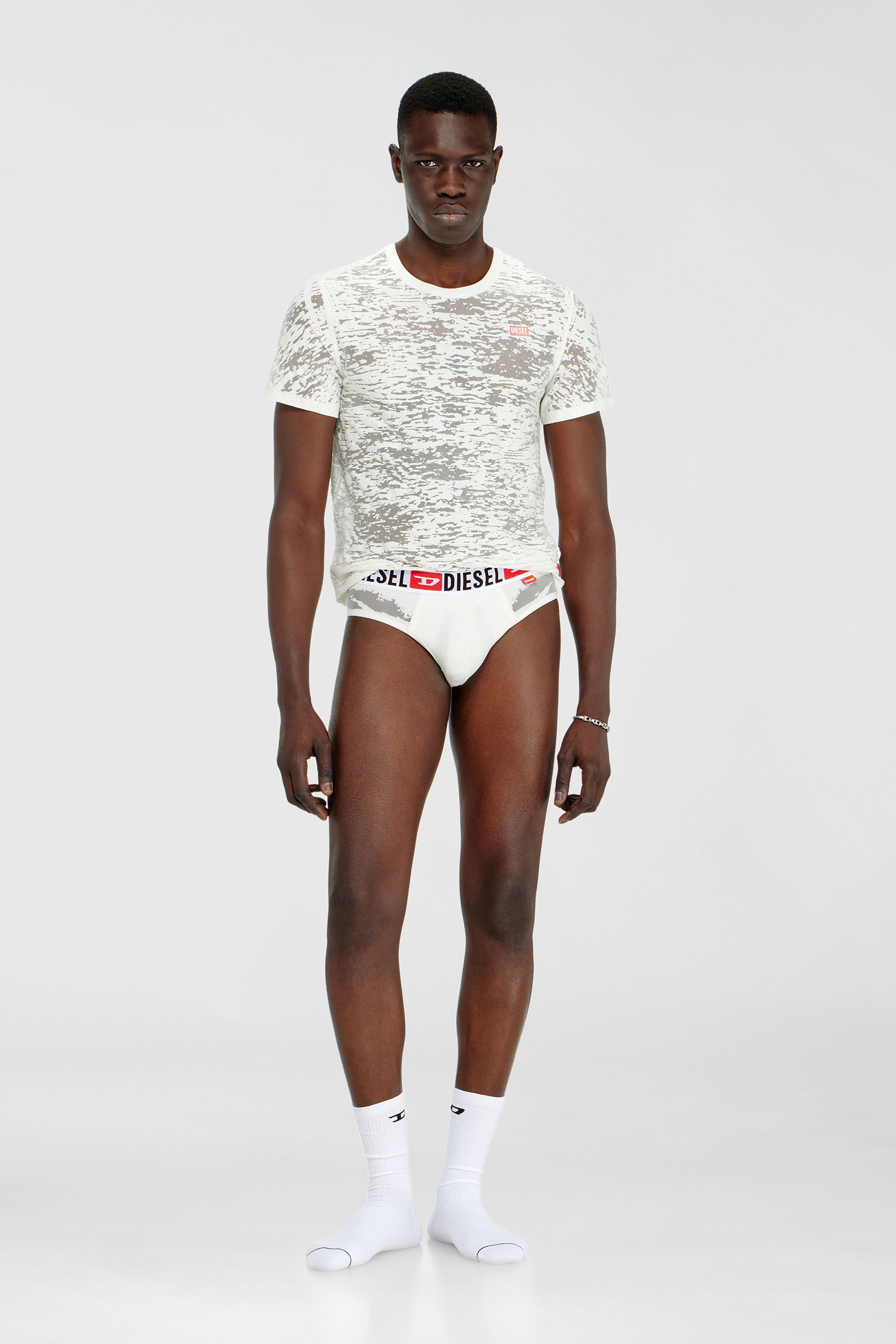 Diesel - PR-ANDRE, Man's Briefs with sheer devor&eacute; effect in White - 1
