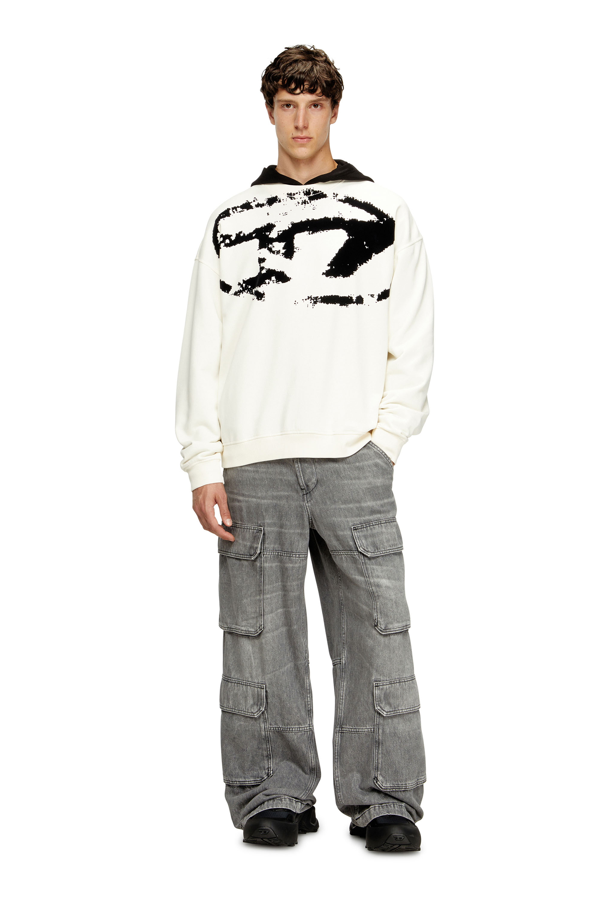 Diesel - S-BOXT-N5, Man's Sweatshirt with distressed flocked logo in White - 2