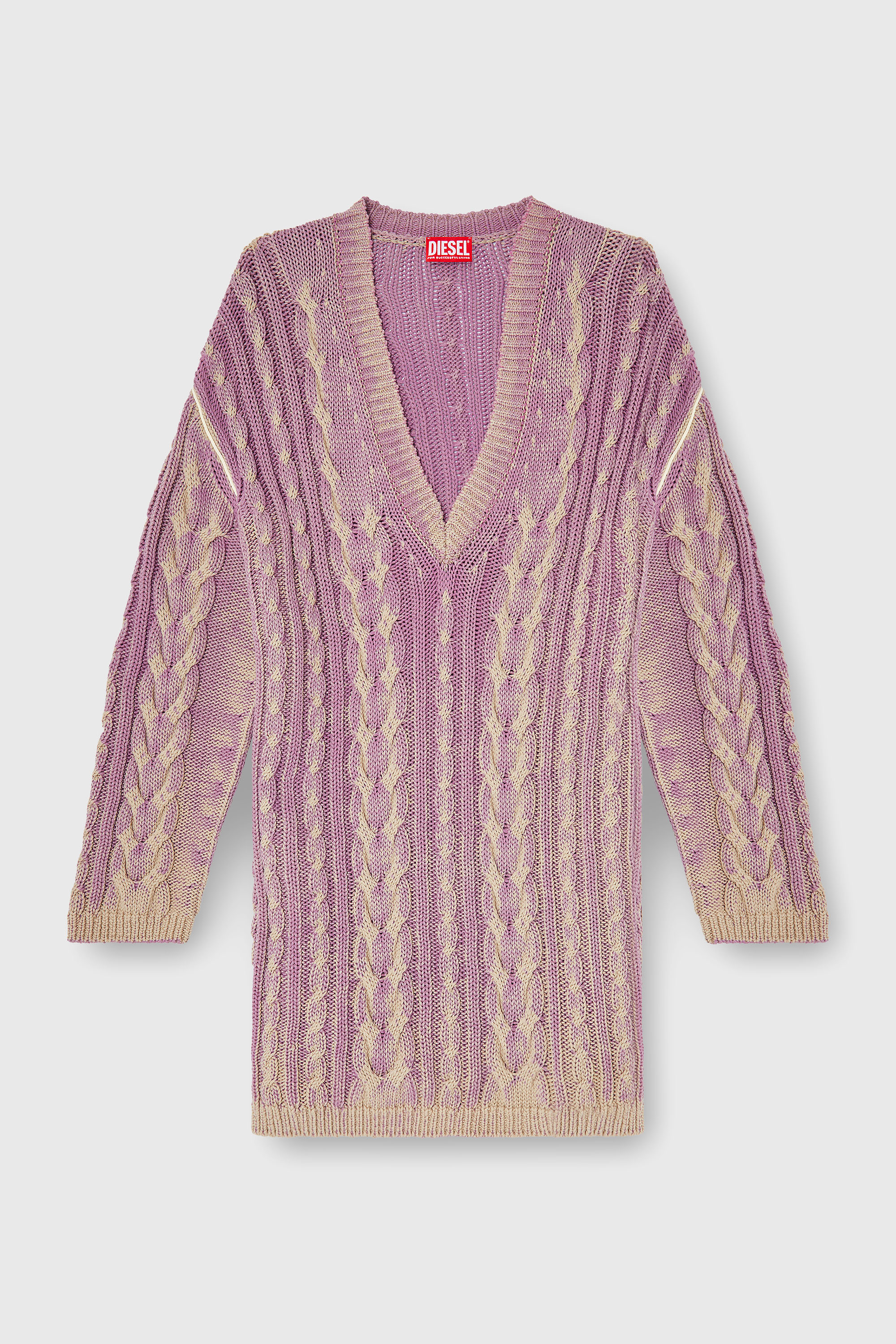 Diesel - M-ELGA, Woman's Short sweater dress in cable knit in Lilac - 1