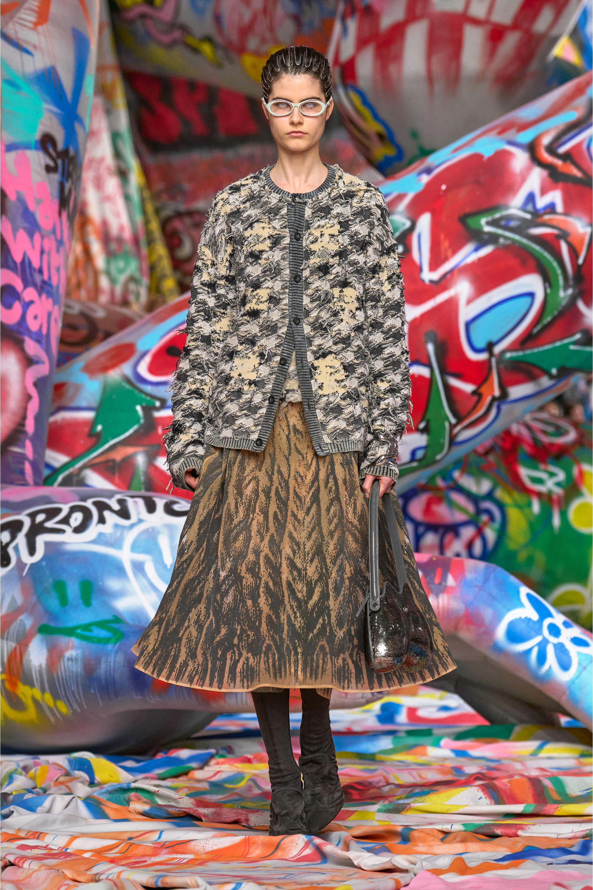 Diesel - K-VALBOR, Man's Cardigan in devoré houndstooth jacquard in Beige/Grey - 6