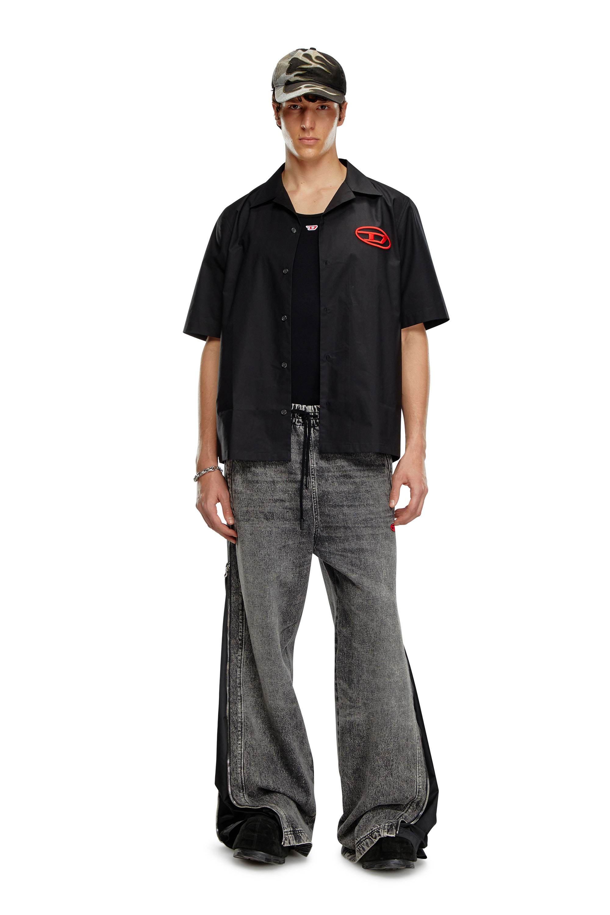 Diesel - S-MAC-C, Man's Bowling shirt with logo embroidery in Black - 1