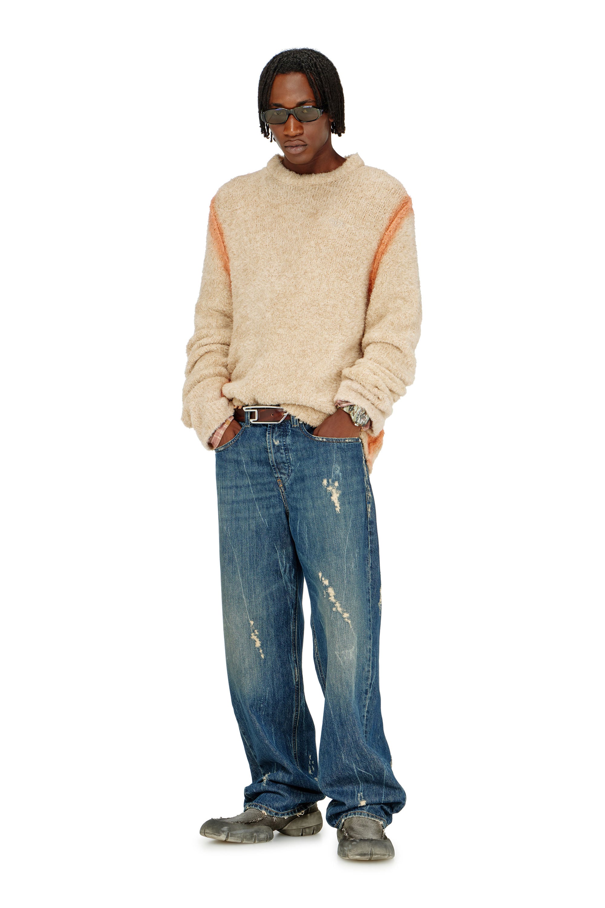 Diesel - K-RIMI, Man's Alpaca-blend jumper with spray-dyed seams in Light Brown - 2