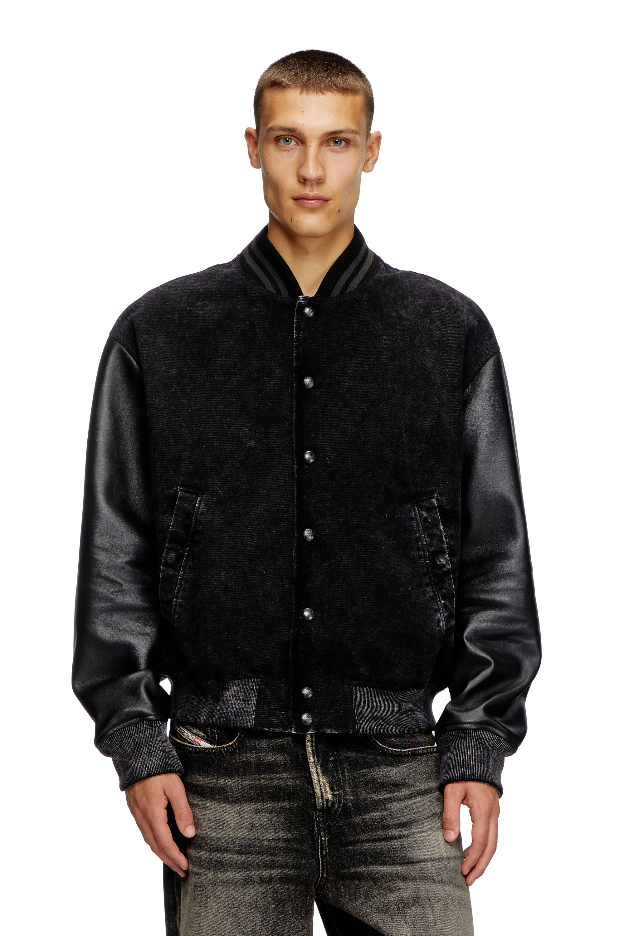 Diesel - L-NYN, Man's Denim and leather bomber jacket in Black - 4