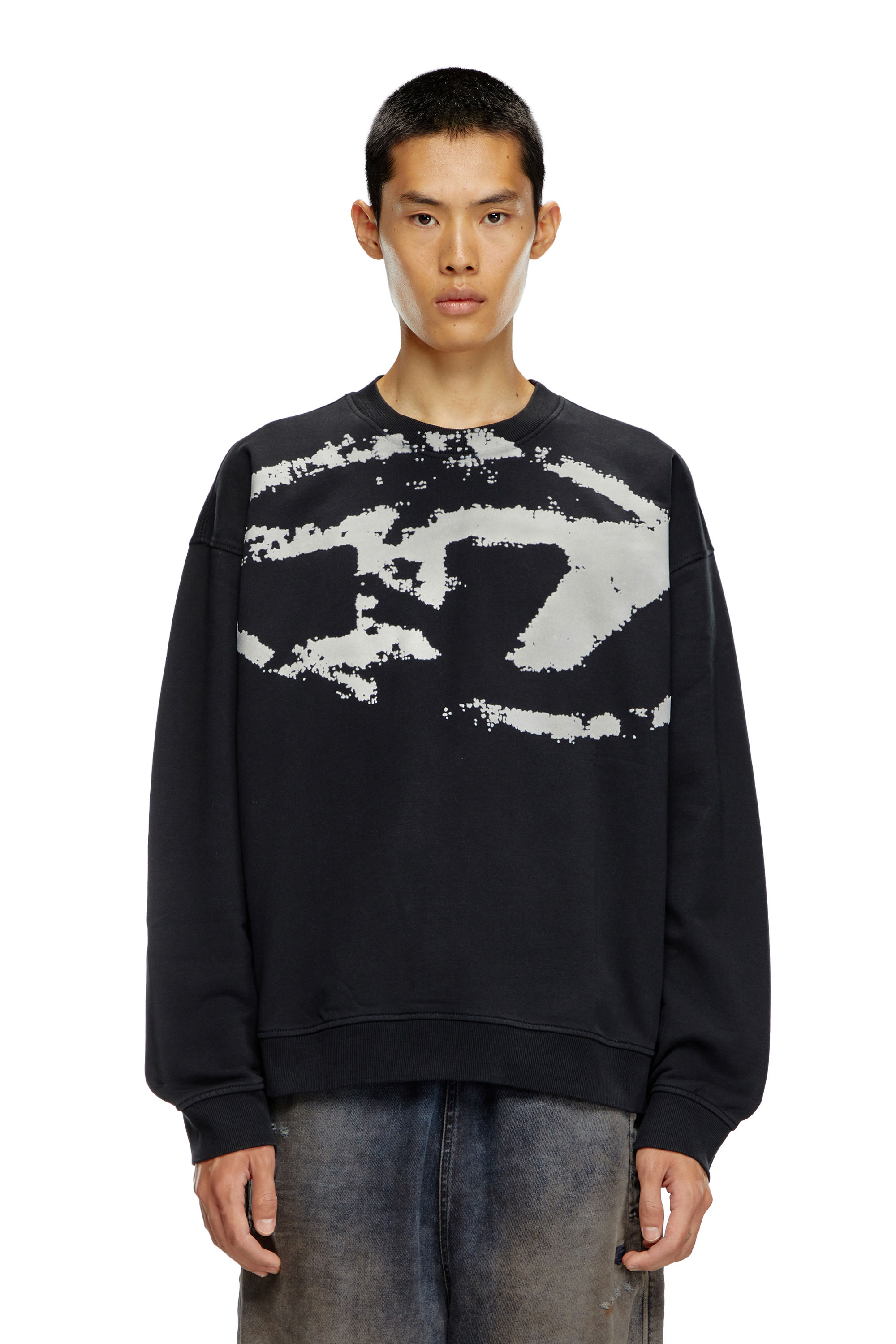 Diesel - S-BOXT-N5, Man's Sweatshirt with distressed flocked logo in Black - 5