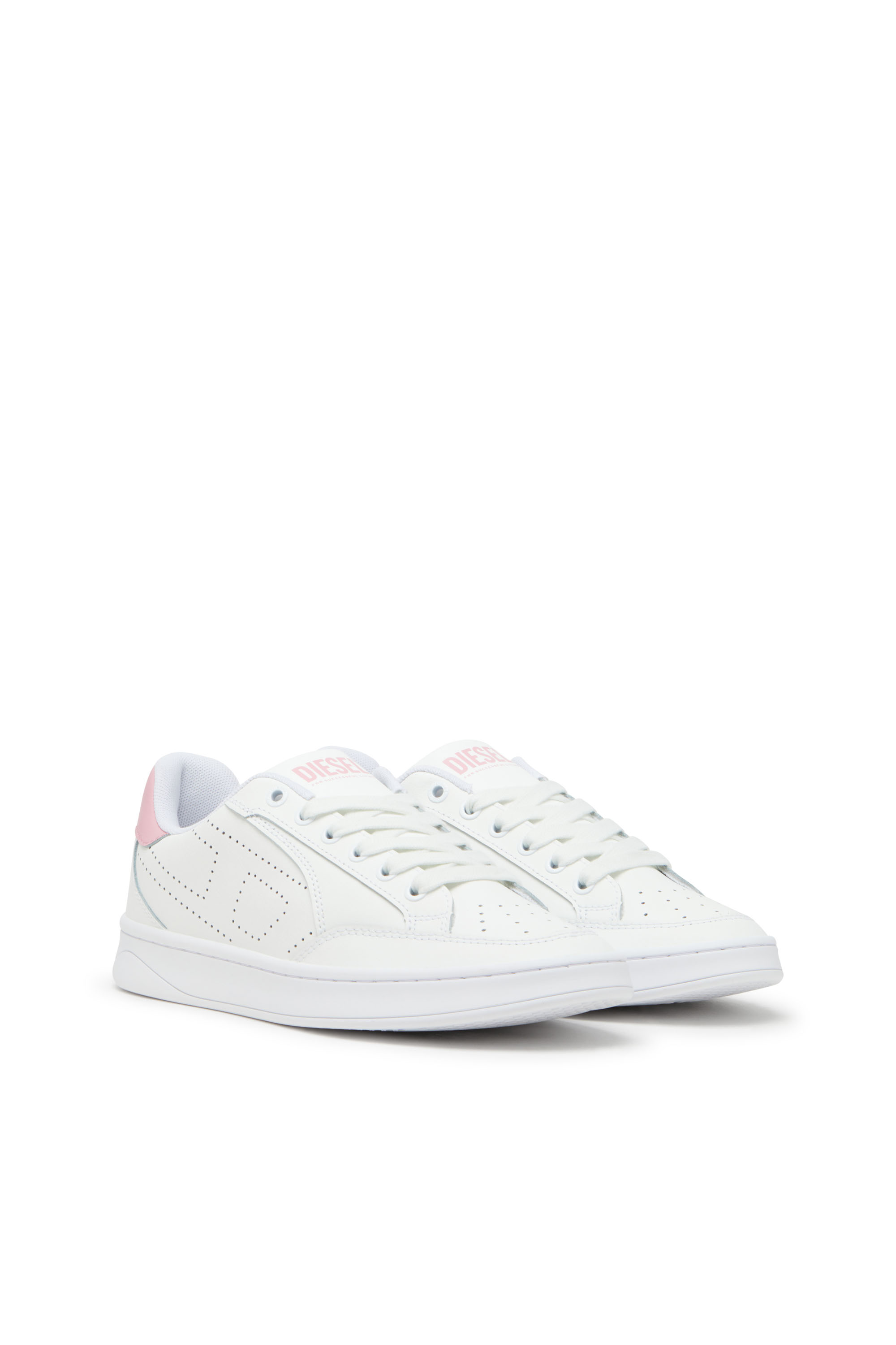 Diesel - S-DAKOTA LOW W, Woman's S-Dakota-Leather sneakers with perforated logo in White/Pink - 2