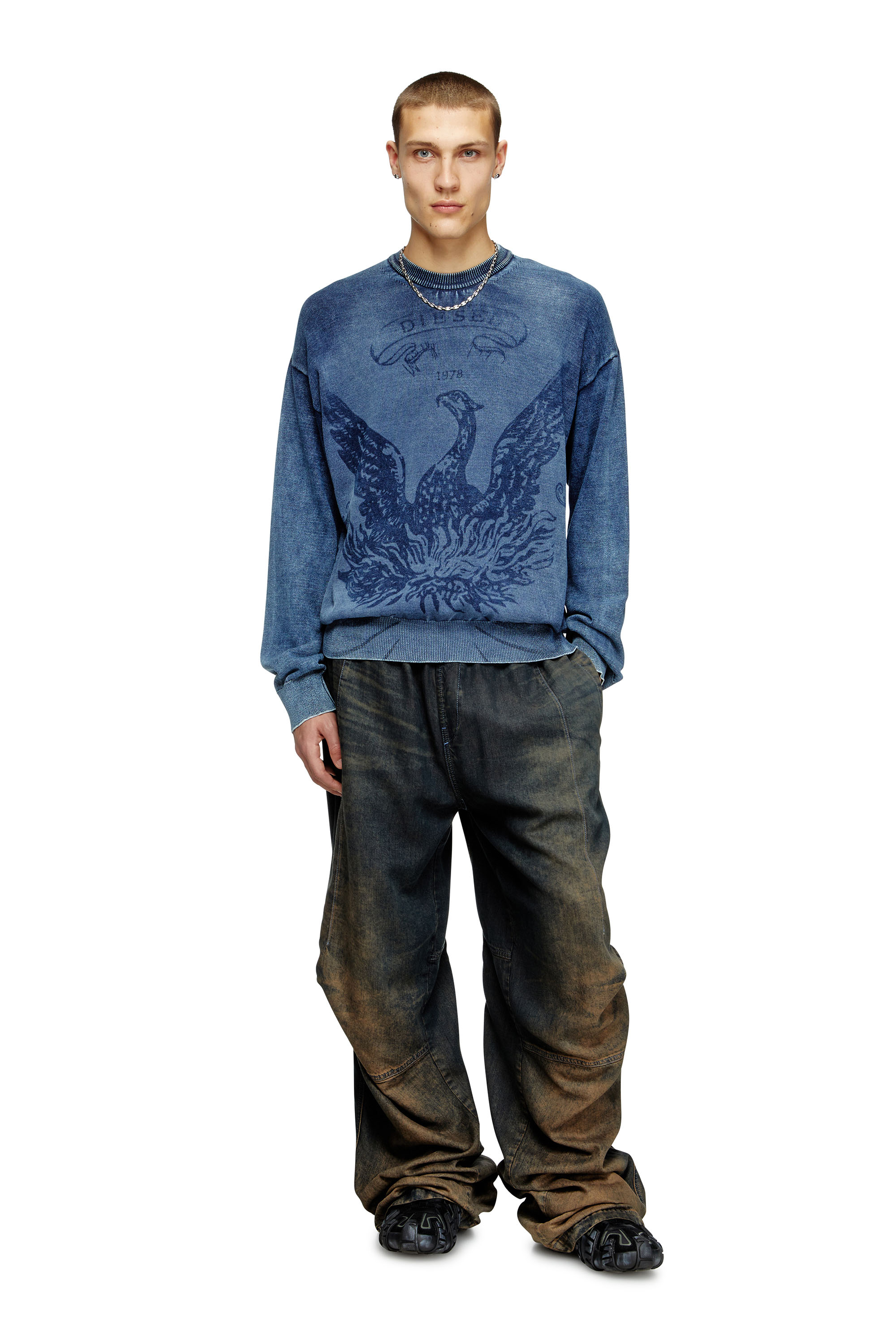 Diesel - K-FENICOL, Man's Indigo jumper with Phoenix logo in Blue - 1