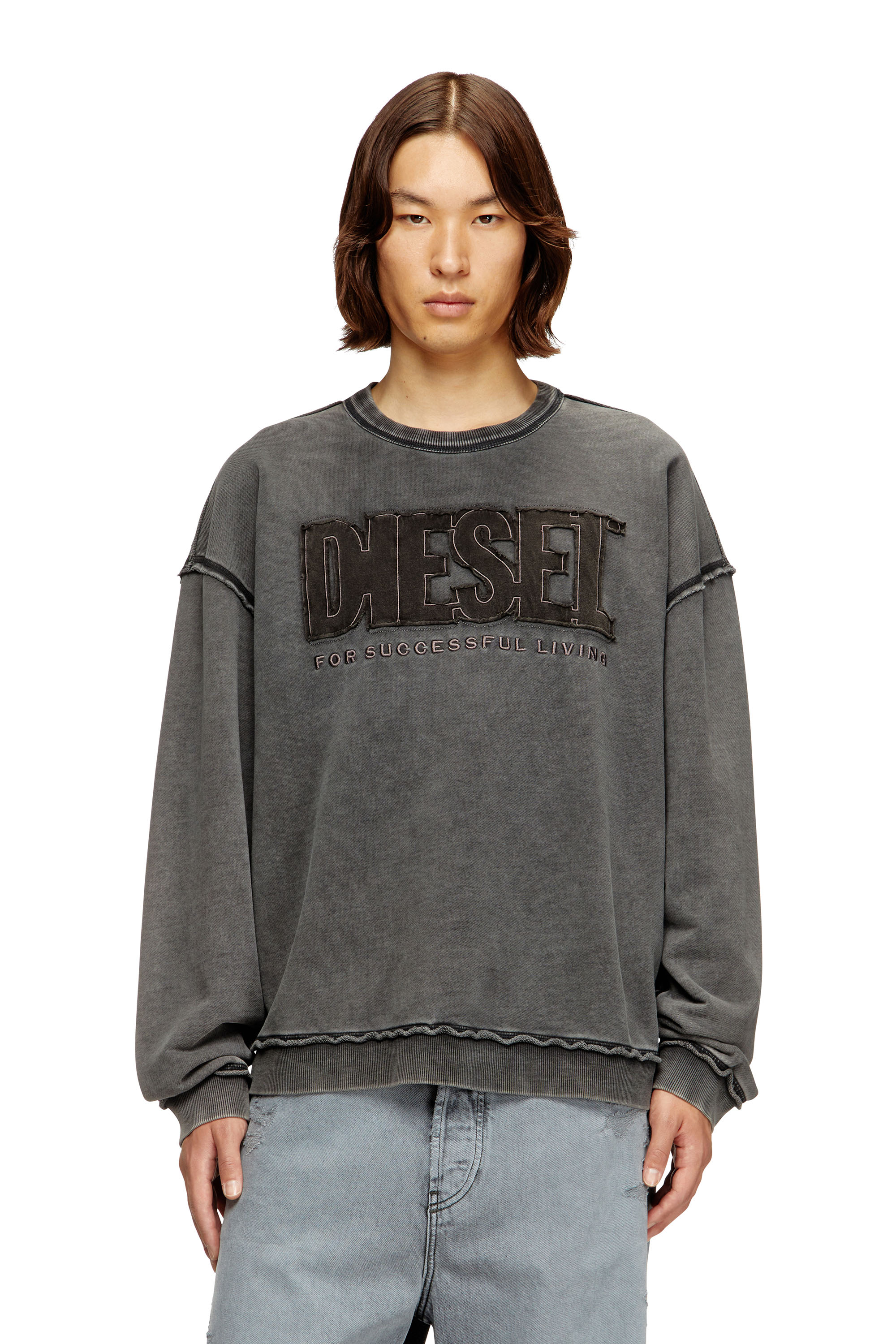 Diesel - S-BOXT-RAW-V1, Man's Cotton sweatshirt with appliqué logo in Dark grey - 1