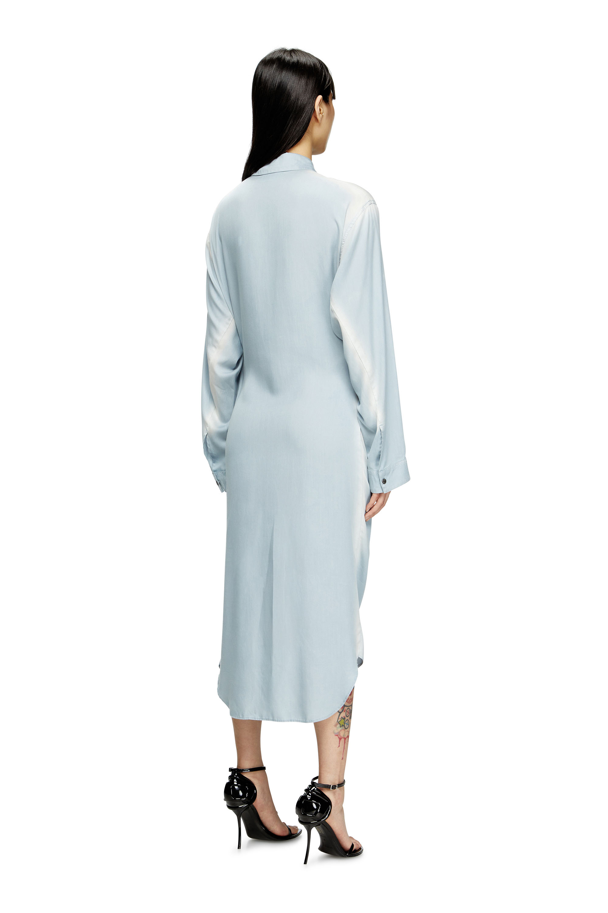 Diesel - D-ILETTA-R1, Woman's Wrap shirt dress in treated twill in Light Blue - 4