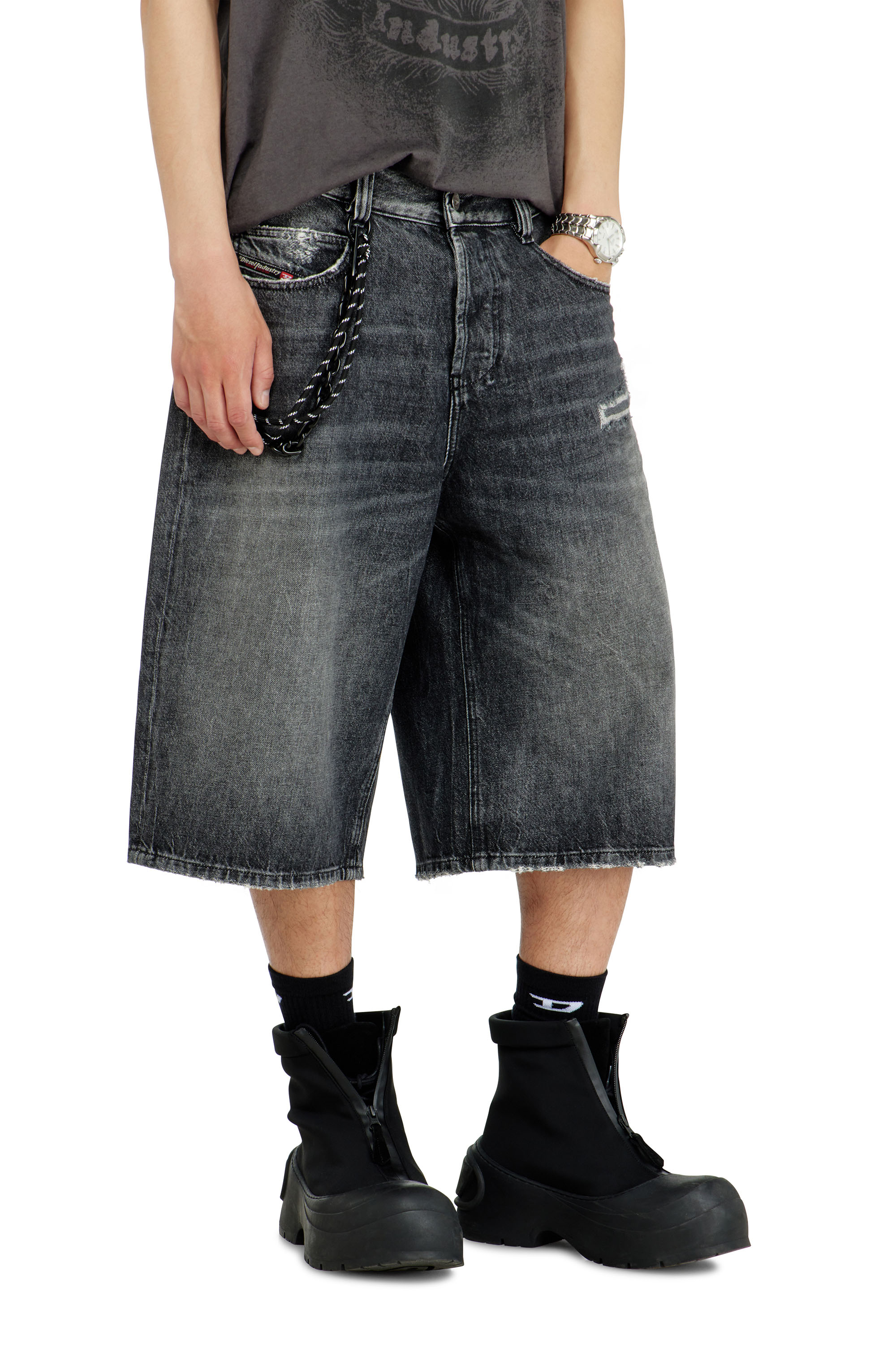 Diesel - D-ENIM-M-SHORT, Unisex's Denim relaxed shorts with abrasions in Grey - 7