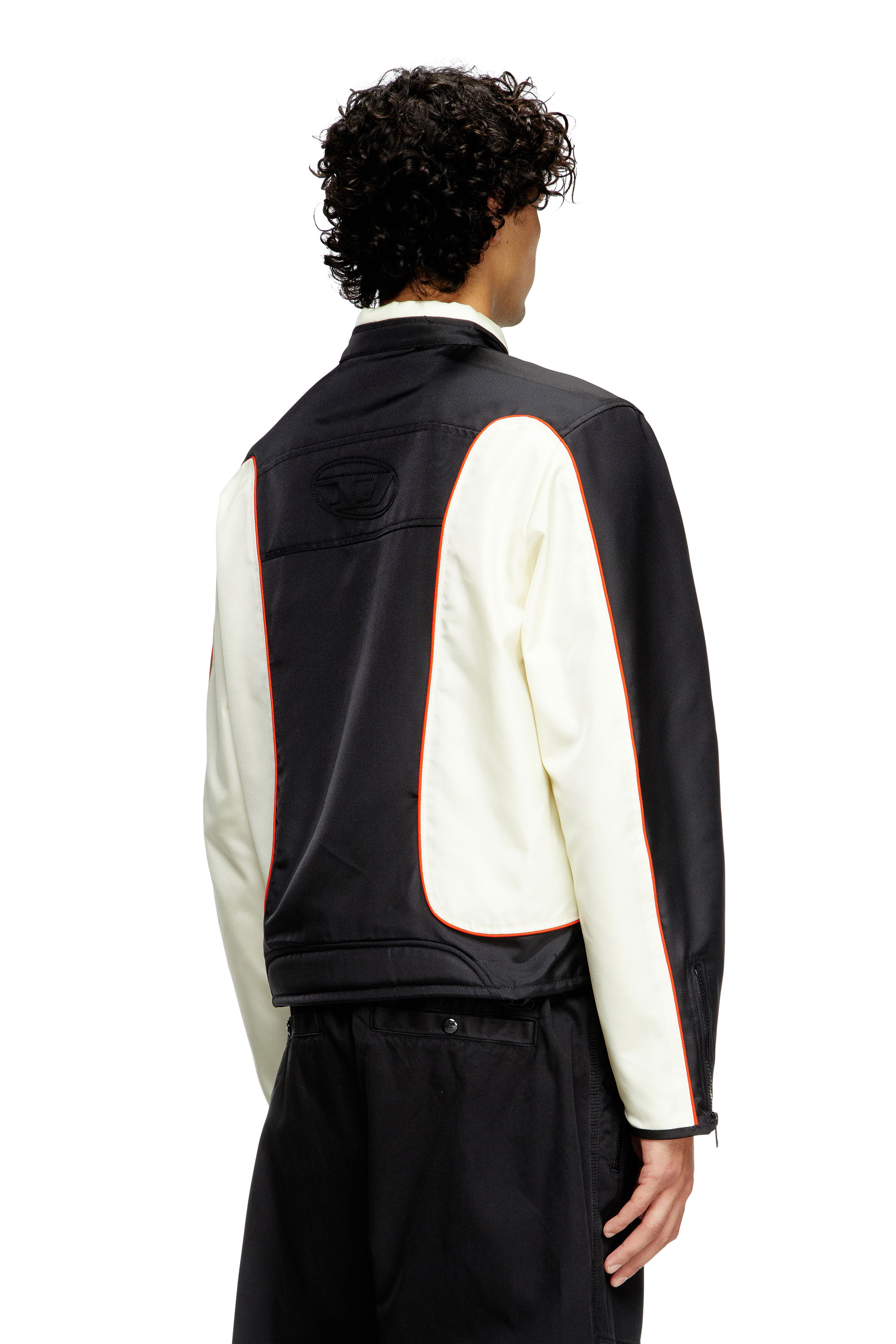 Diesel - J-BLINK-A, Man's Colour-block biker jacket with piping in White/Black - 4