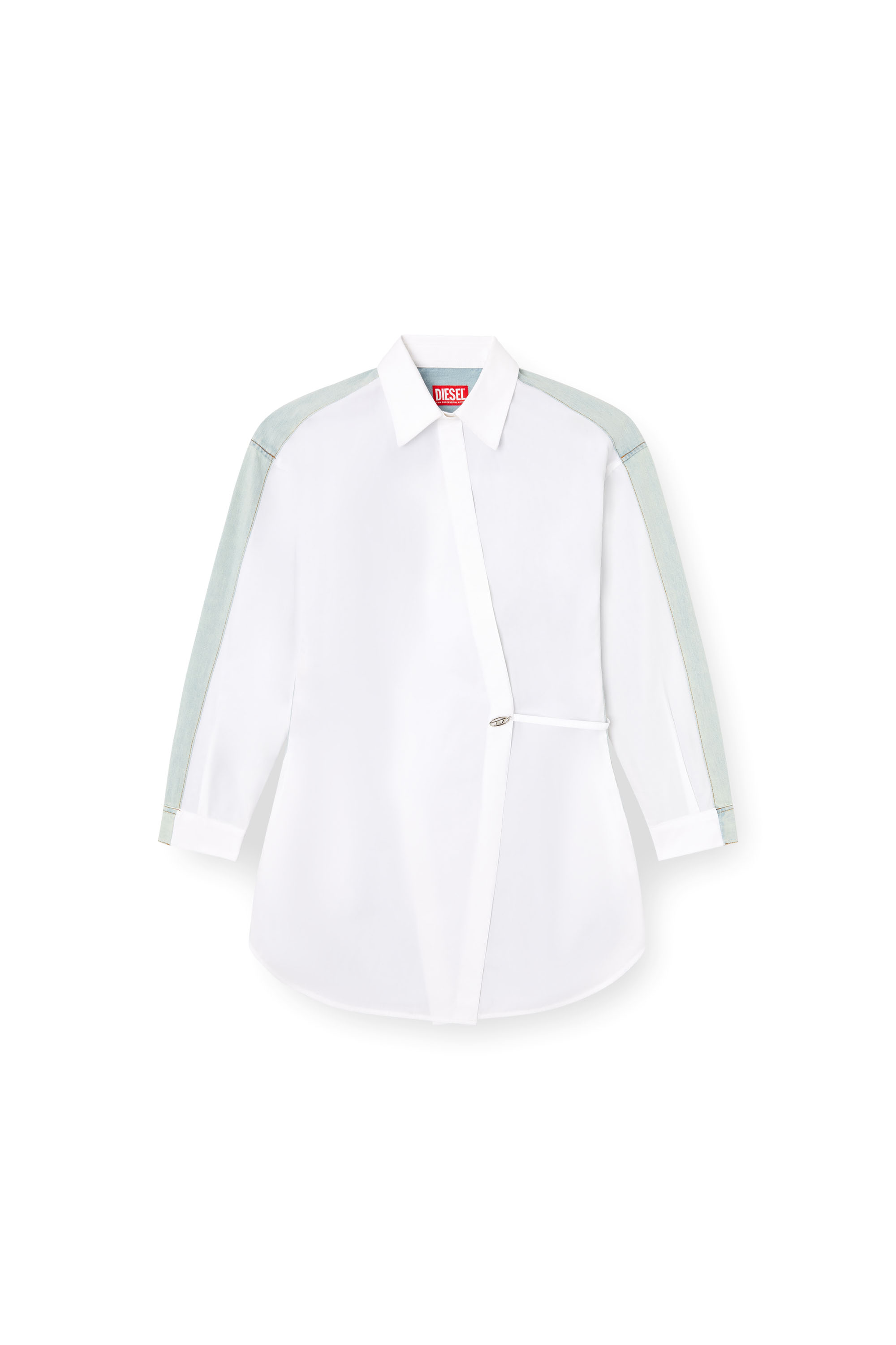 Diesel - D-ELPHI-DEN, Woman's Wrap shirt dress in poplin and denim in White - 2