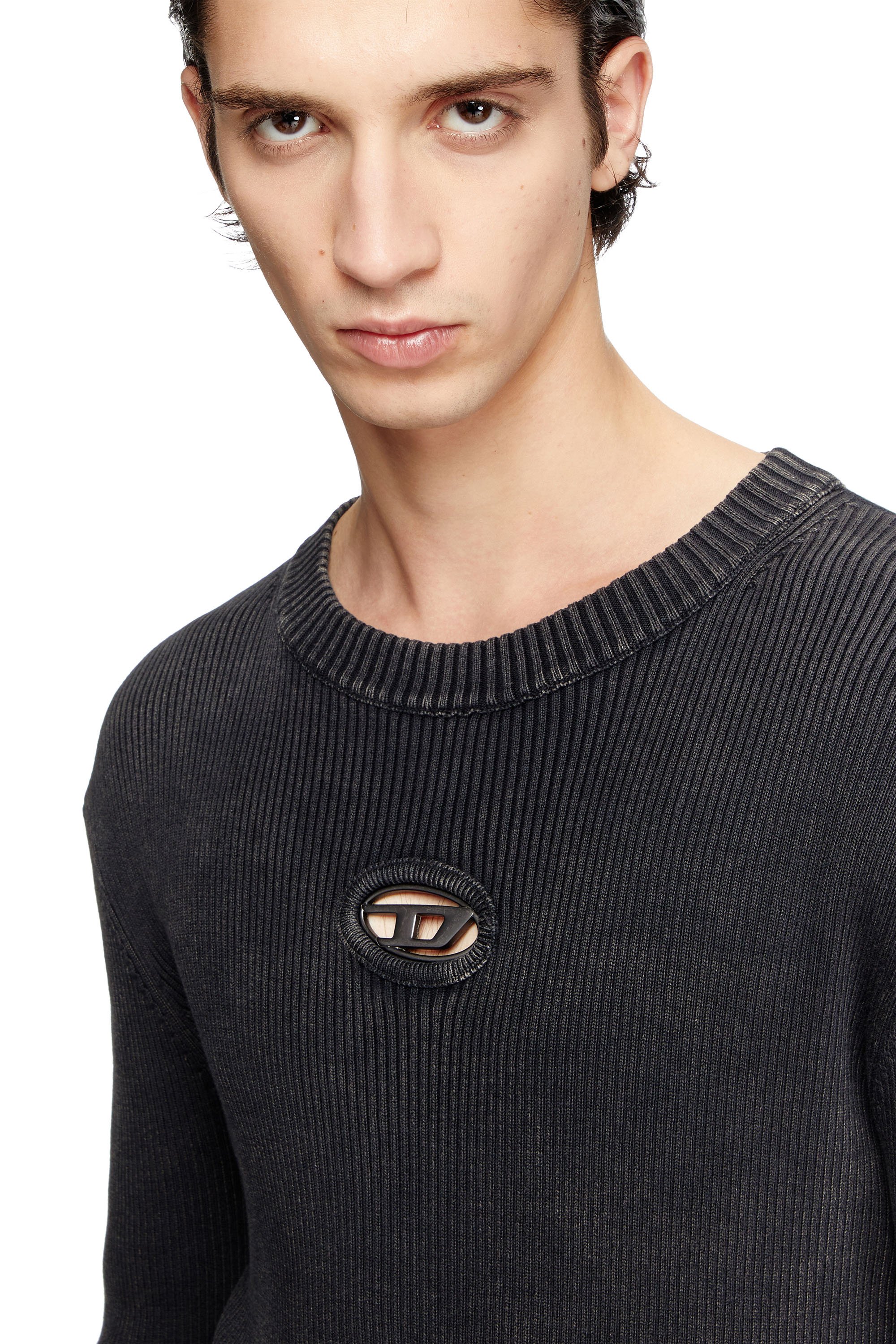 Diesel - K-DARIN-D, Man's Distressed jumper with cut-out logo in Black - 5