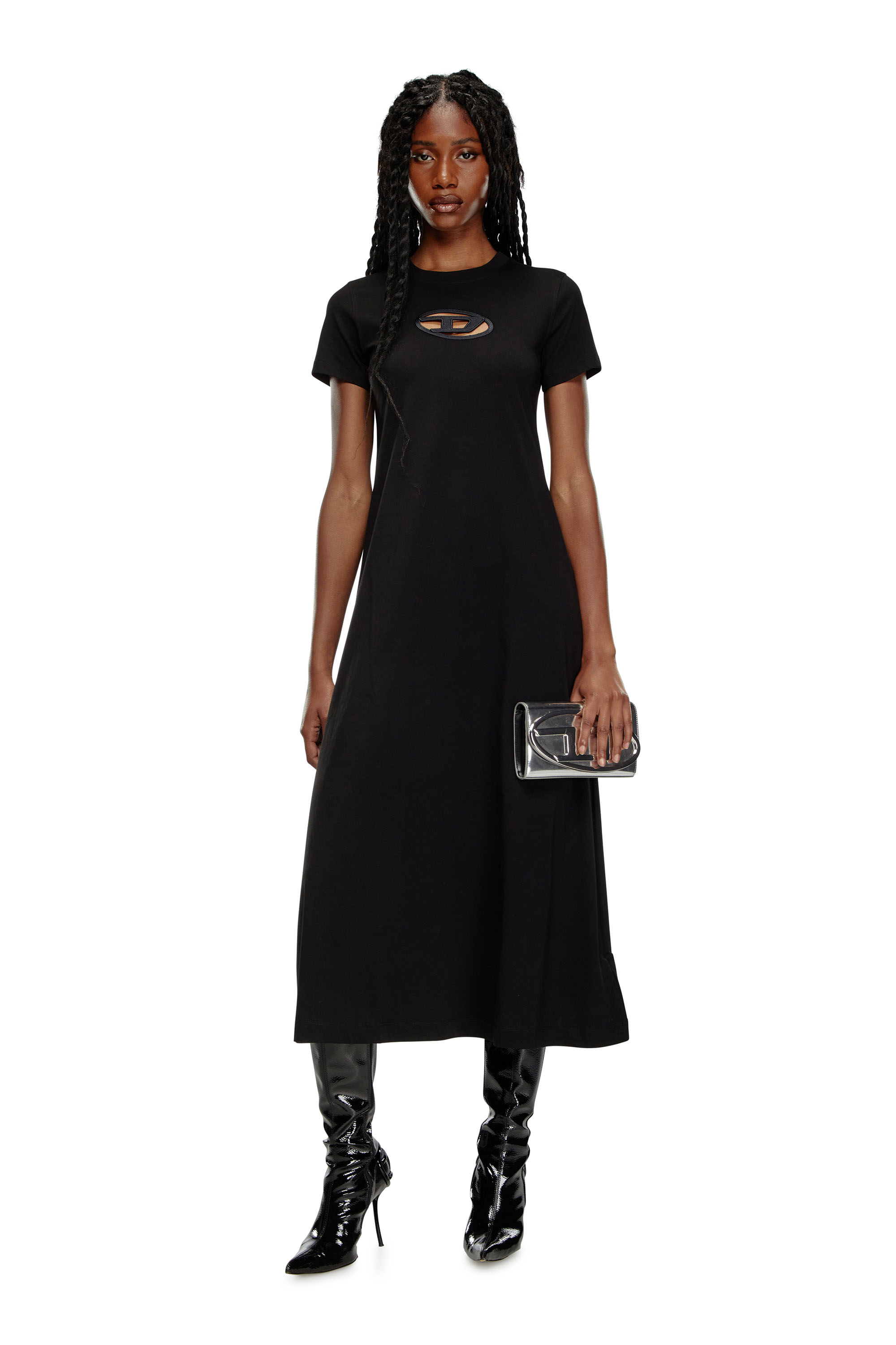 Diesel - D-ALIN-OD, Woman T-shirt dress with embroidered D in Black - Image 2