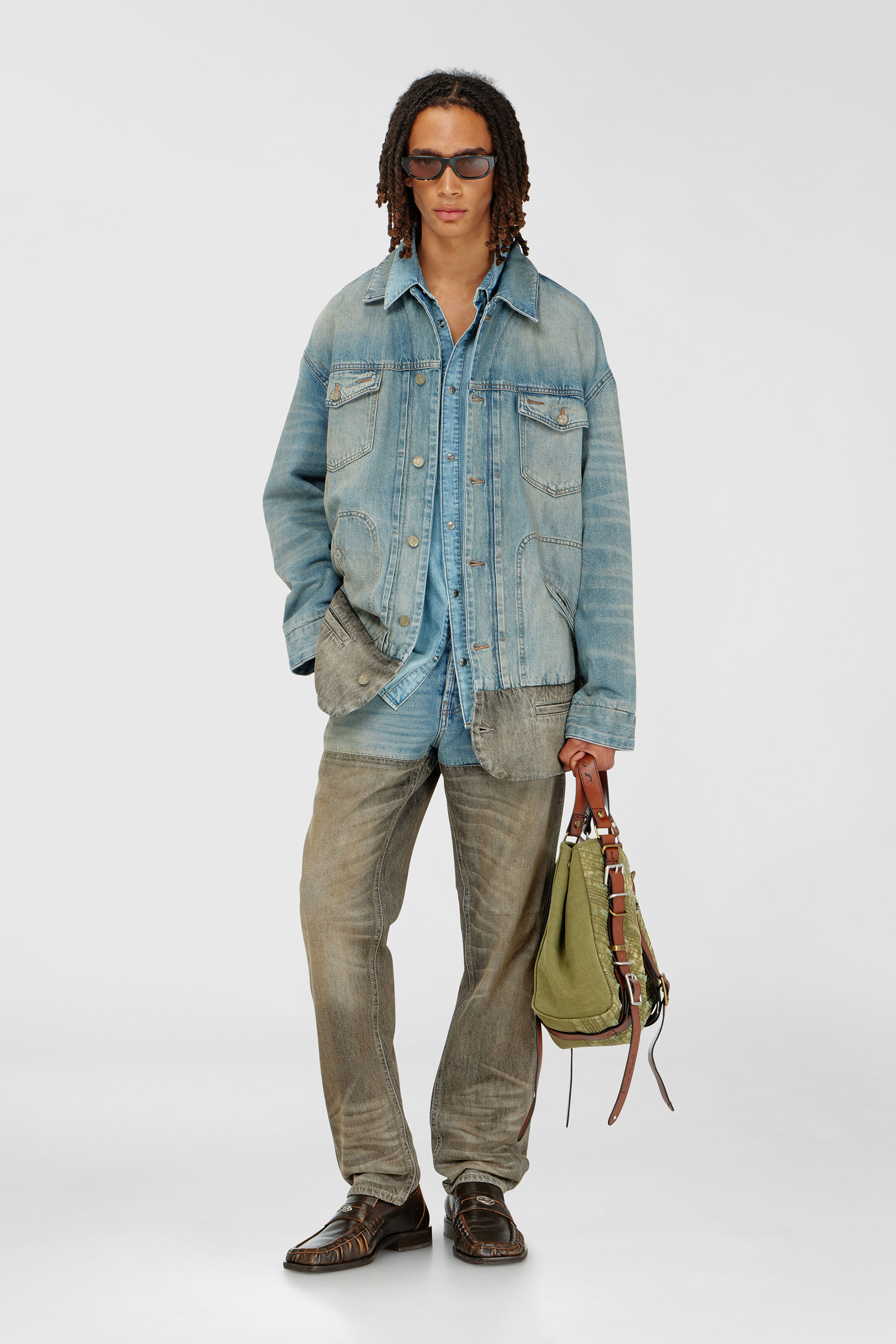Diesel - D-ARI-S, Man's Denim jacket with contrast hem in Grey/Blue - 1
