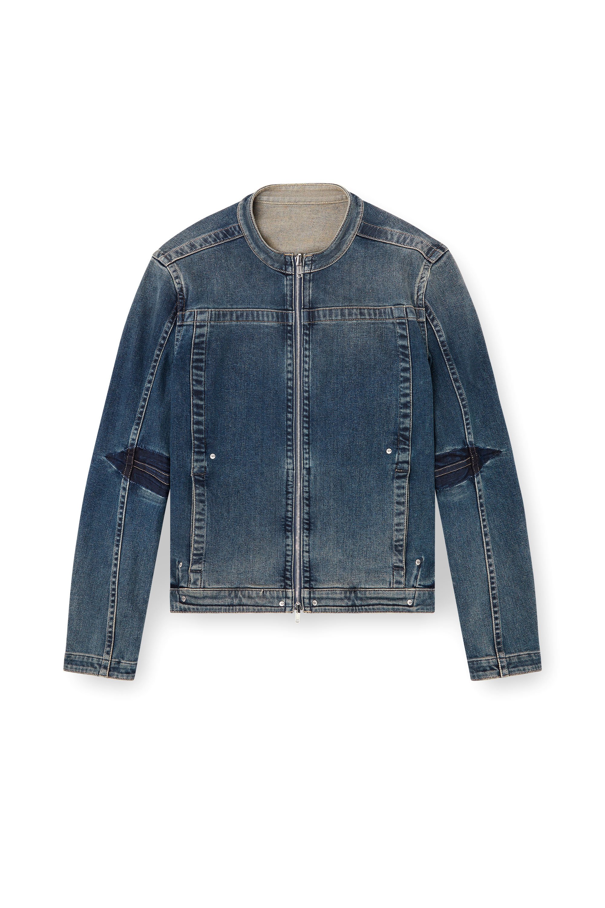 Diesel - D-GLORY-RE, Man's Moto jacket in Rehab denim in Dark Blue - 3