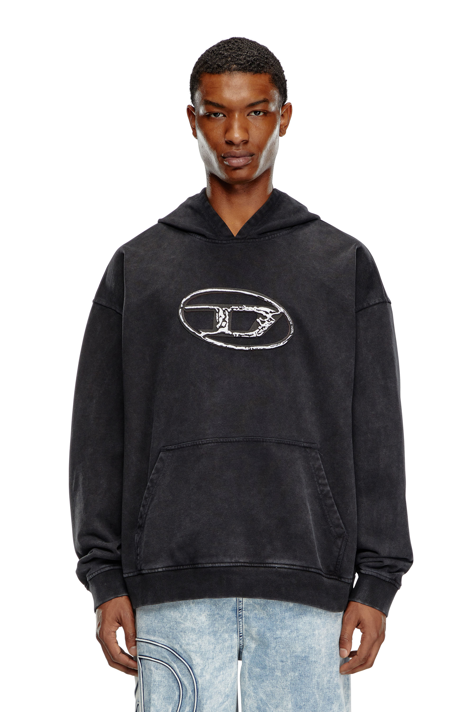 Diesel - S-BOXT-HOOD-Q7, Man's Hoodie with multi-layered logo print in Black - 1