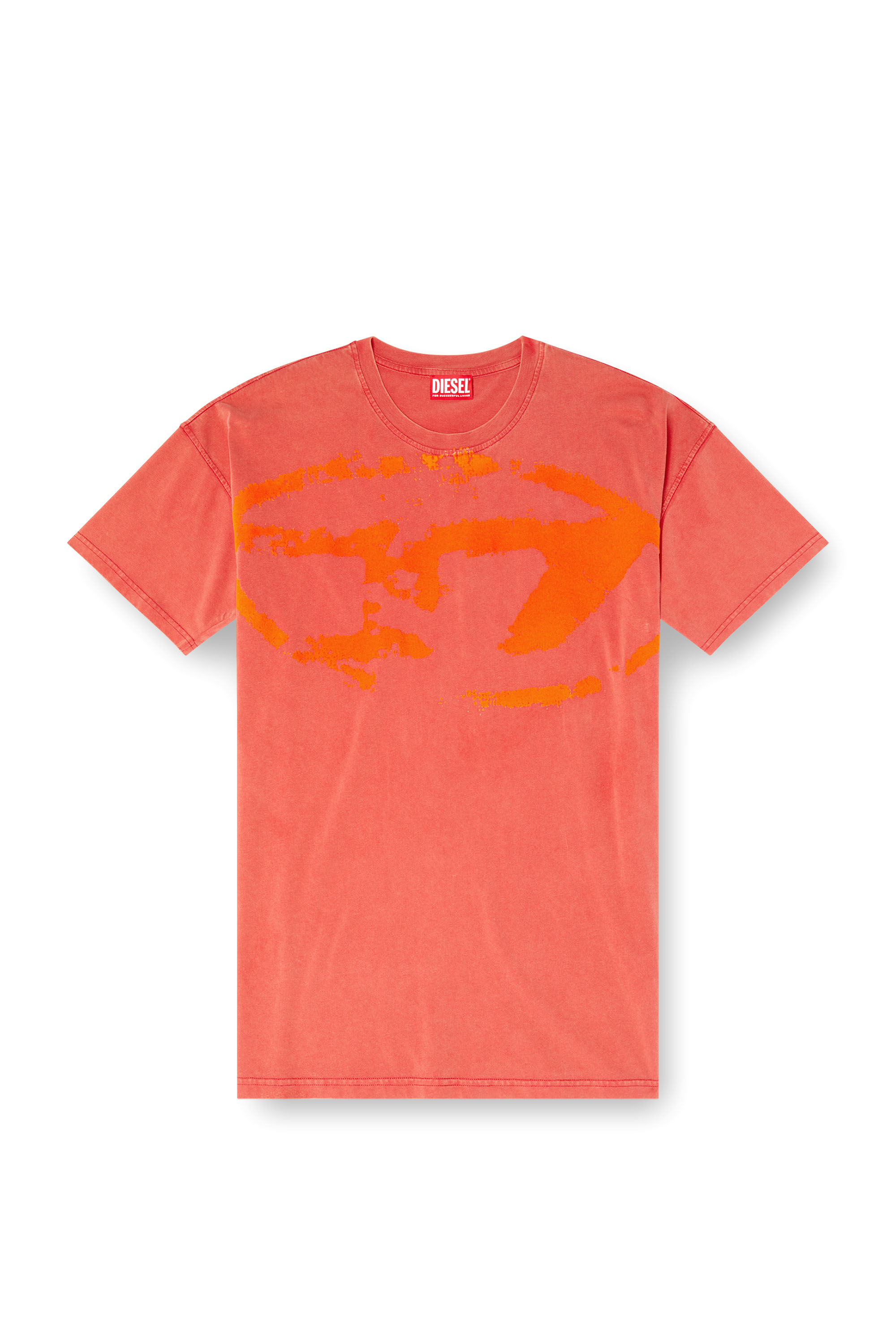 Diesel - T-BOXT-R21, Man's Acid-wash T-shirt with flocked Oval D logo in Red - 3