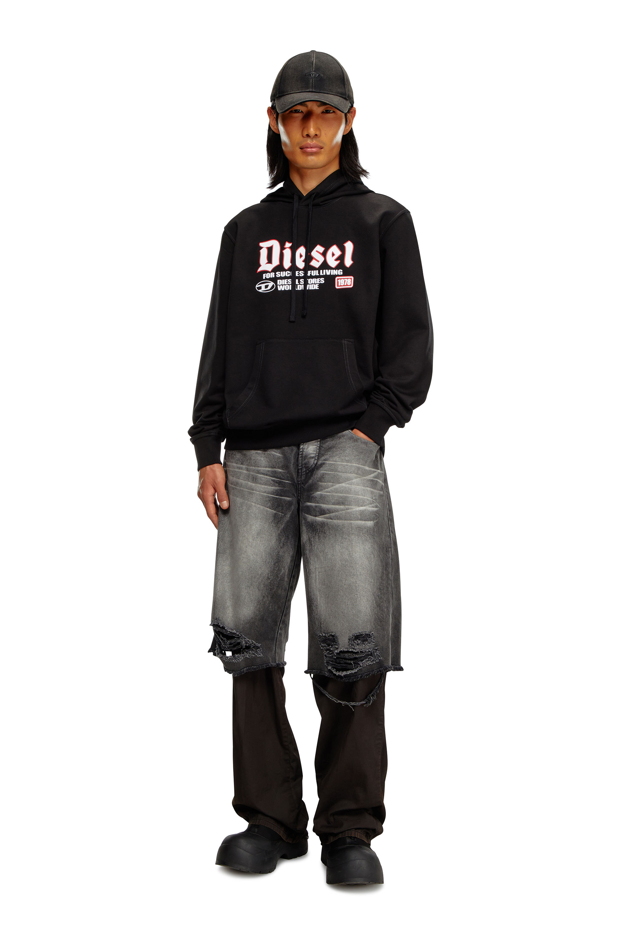 Diesel - S-GINN-HOOD-K45, Man's Hoodie with flocked logo in Black - 2