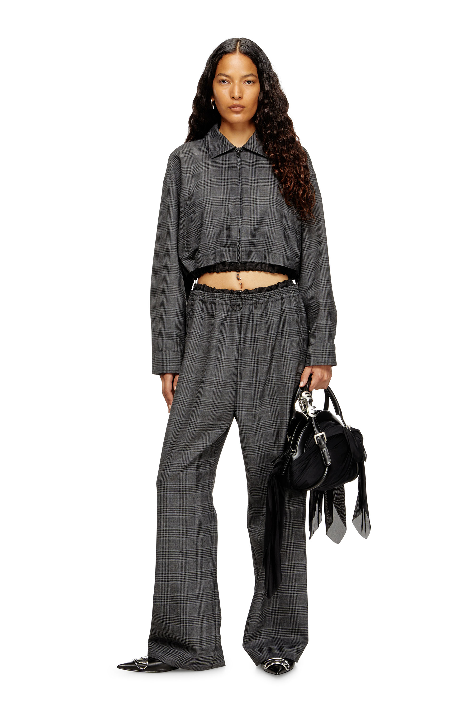 J-TING-FEM, Black Diesel - J-TING-FEM, Woman's Cropped Prince of Wales wool-blend coach jacket in Black - 1