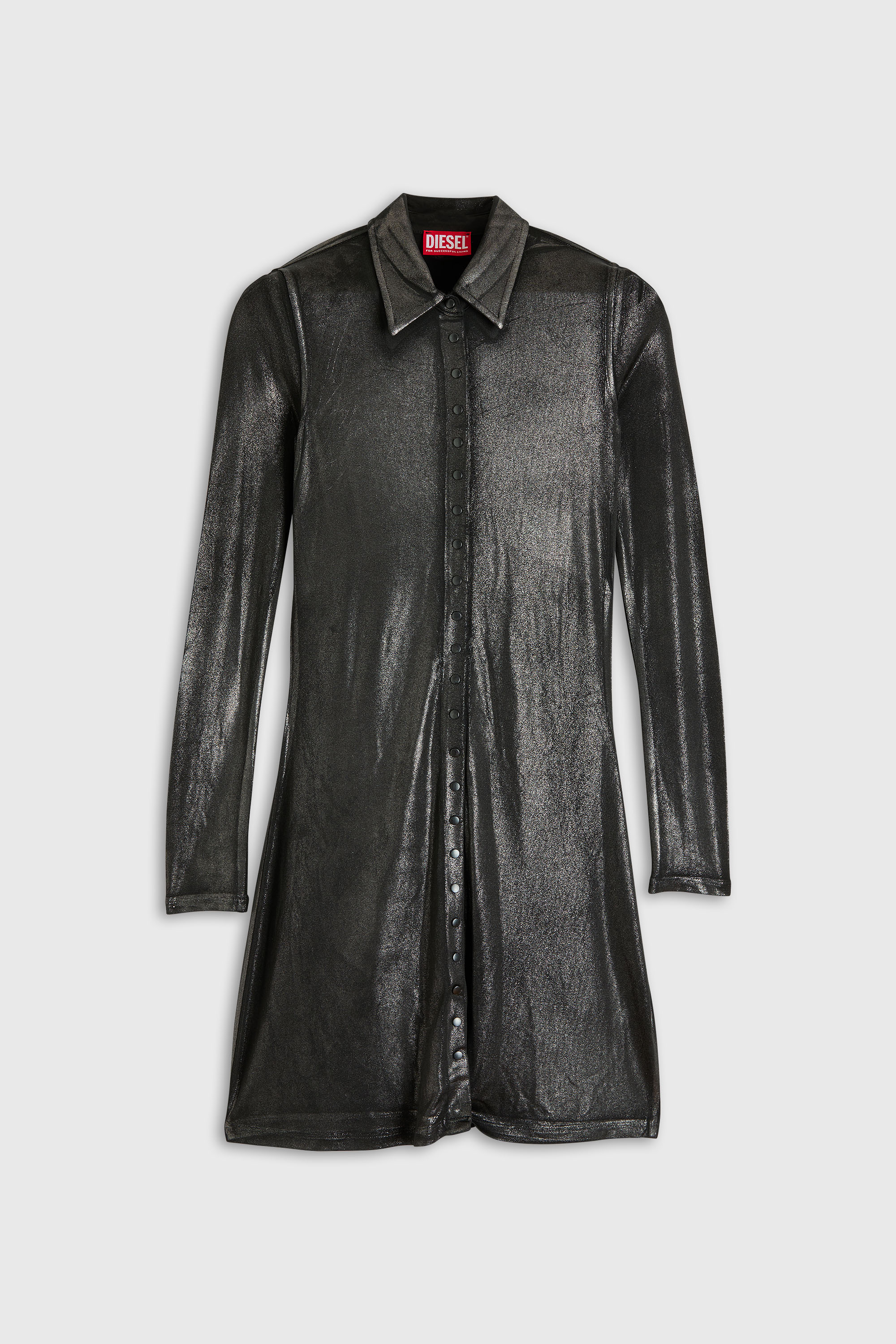 Diesel - D-POL-B1, Woman's Mini shirt dress with metallic effect in Black - 1