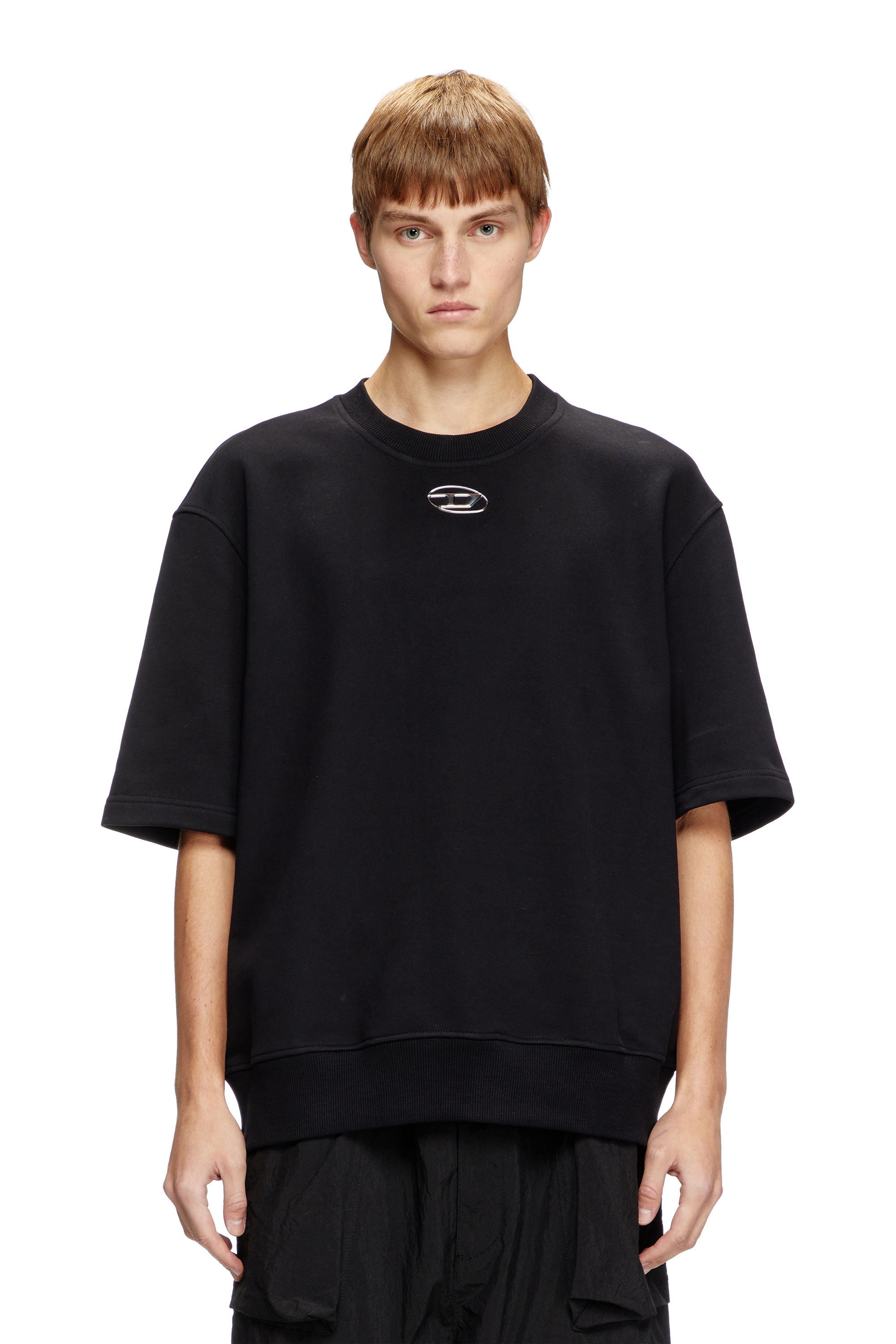 Diesel - S-COOLING-L1, Man's Half-sleeve sweatshirt with metallic logo in Black - 3
