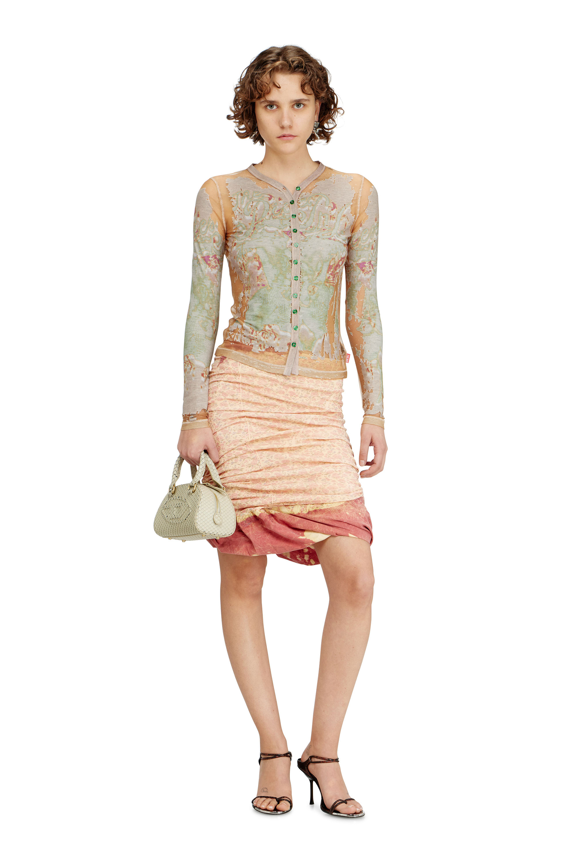 Diesel - 1DR DOME CROSSBODY, Woman's 1DR Dome-Mini bowling bag in snake-effect leather in Beige - 2