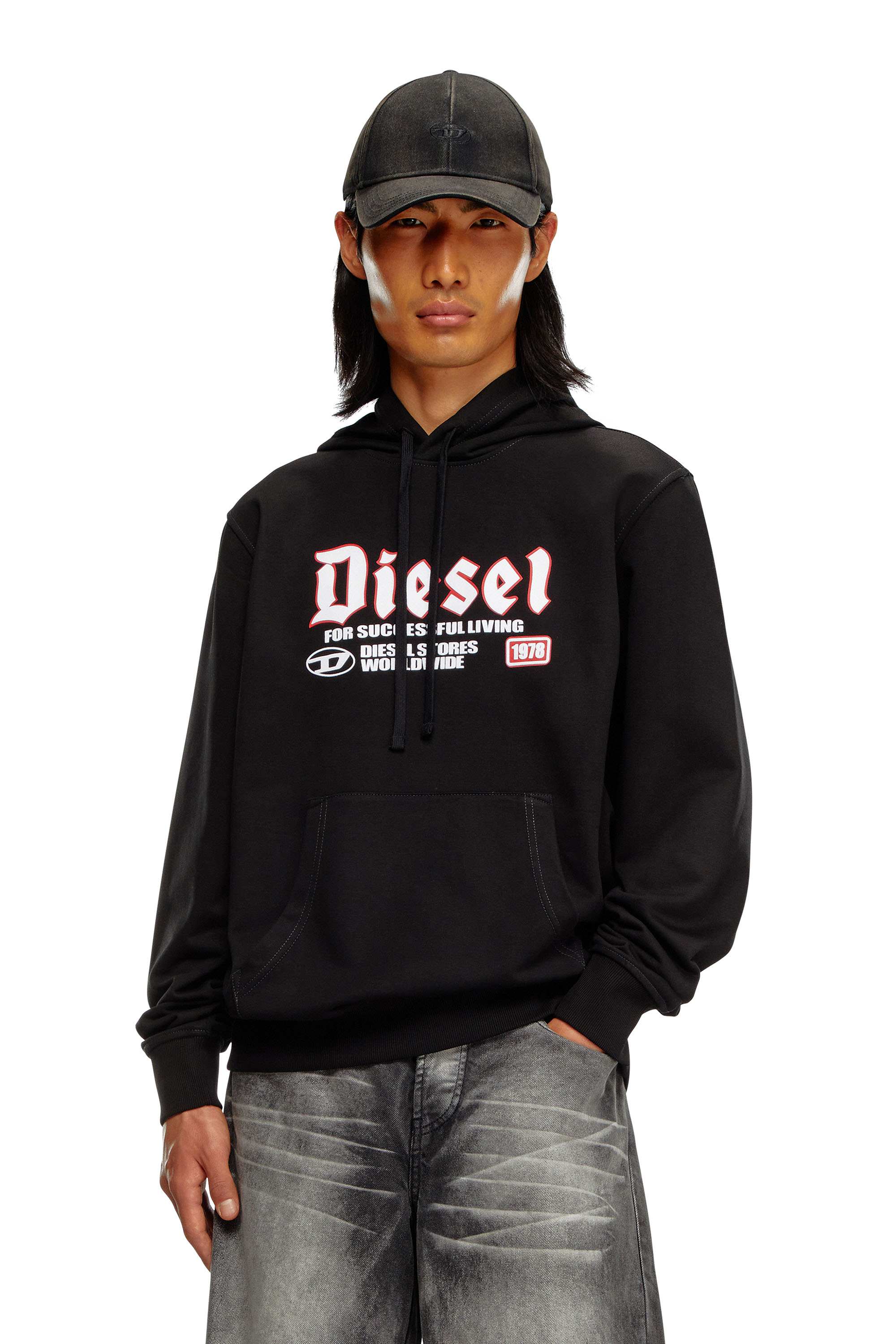 Diesel - S-GINN-HOOD-K45, Man's Hoodie with flocked logo in Black - 1