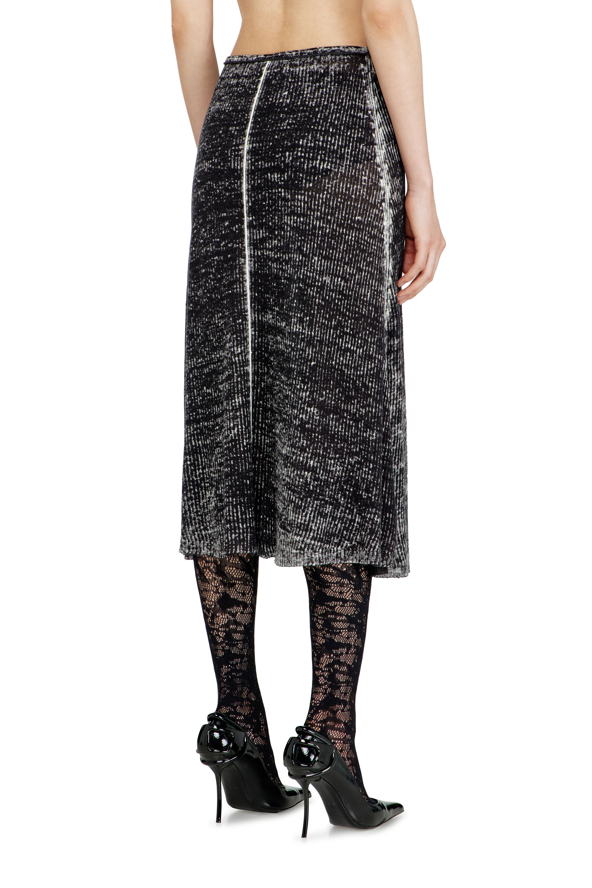 Diesel - M-LIVETTE, Woman's Midi skirt in reverse-print linen knit in Black - 4