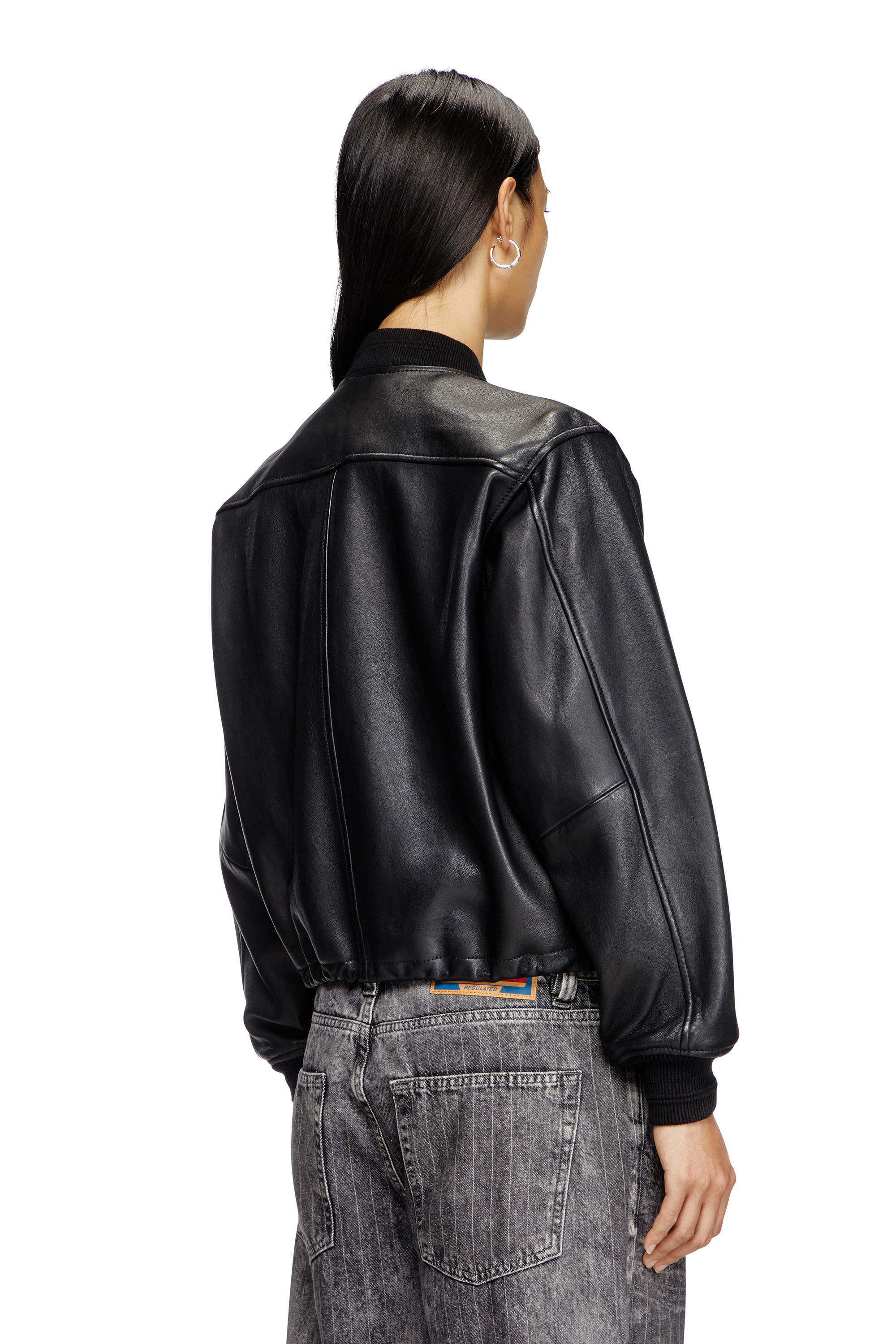 Diesel - L-ILYAN, Woman's Leather bomber jacket in Black - 4