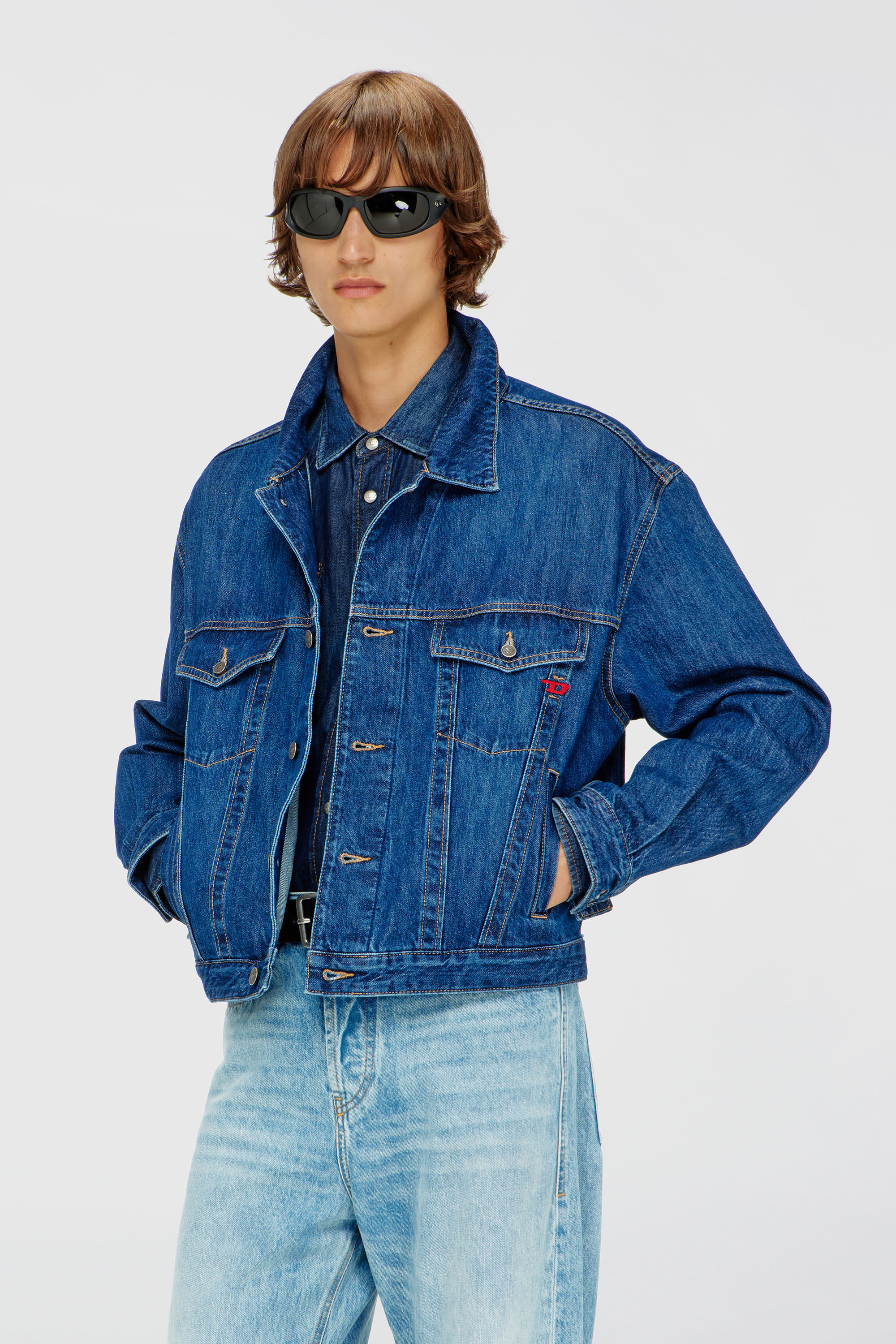Diesel - D-RANGER, Man's Trucker jacket in denim in Medium blue - 1