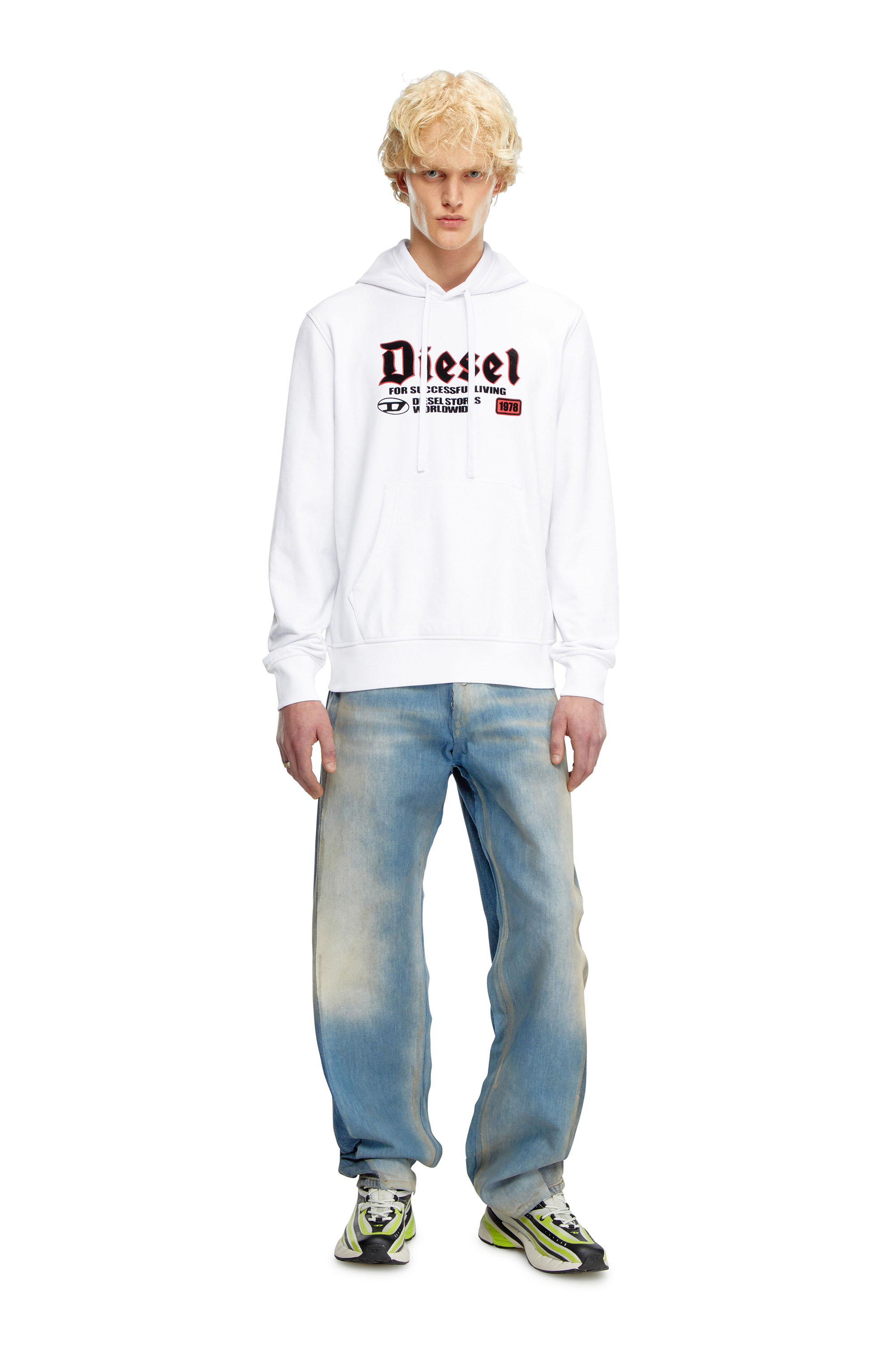 Diesel - S-GINN-HOOD-K45, Man's Hoodie with flocked logo in White - 2