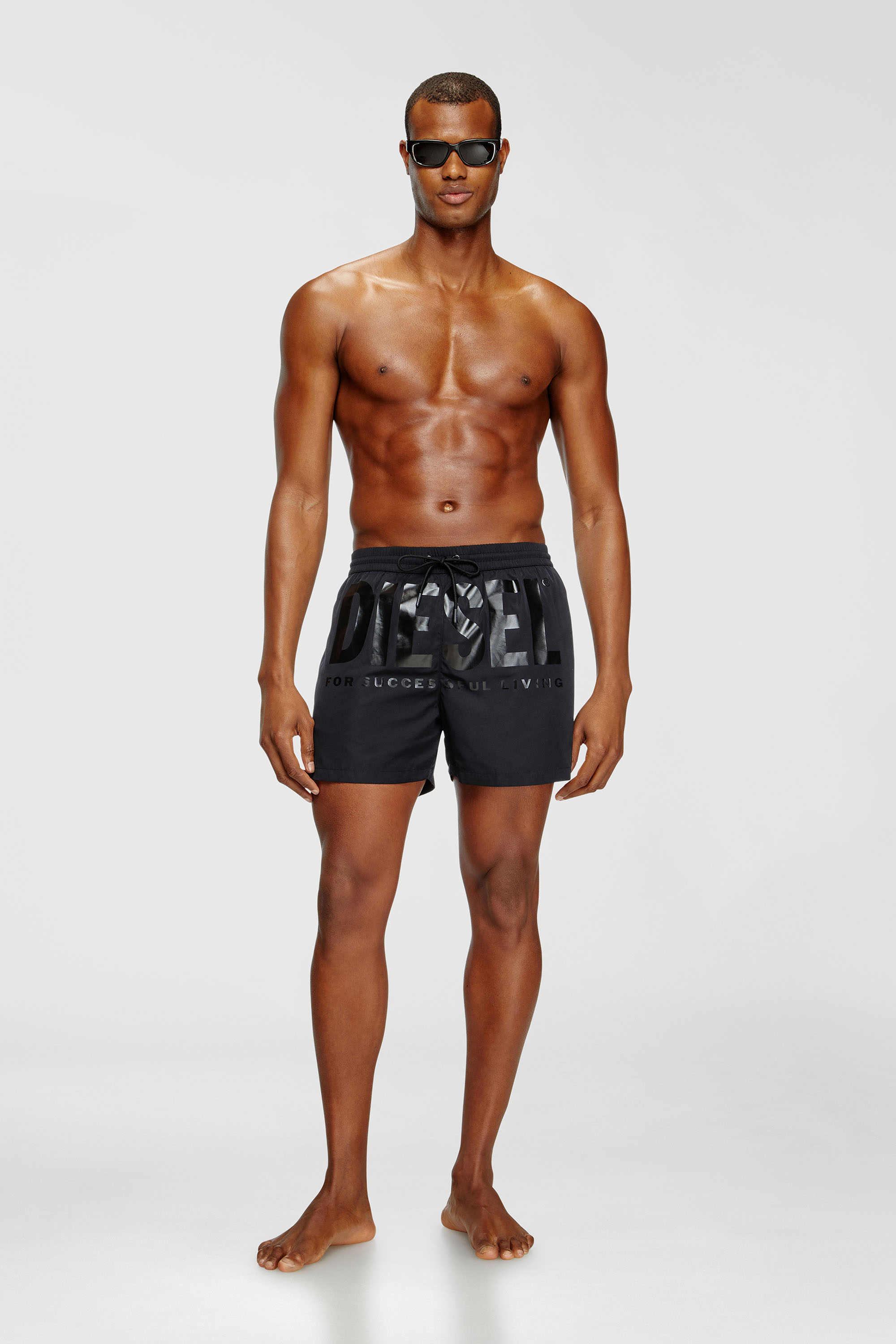 Diesel - KEN-37-D-CORE, Man's Mid-length swim shorts with maxi logo in Black - 1