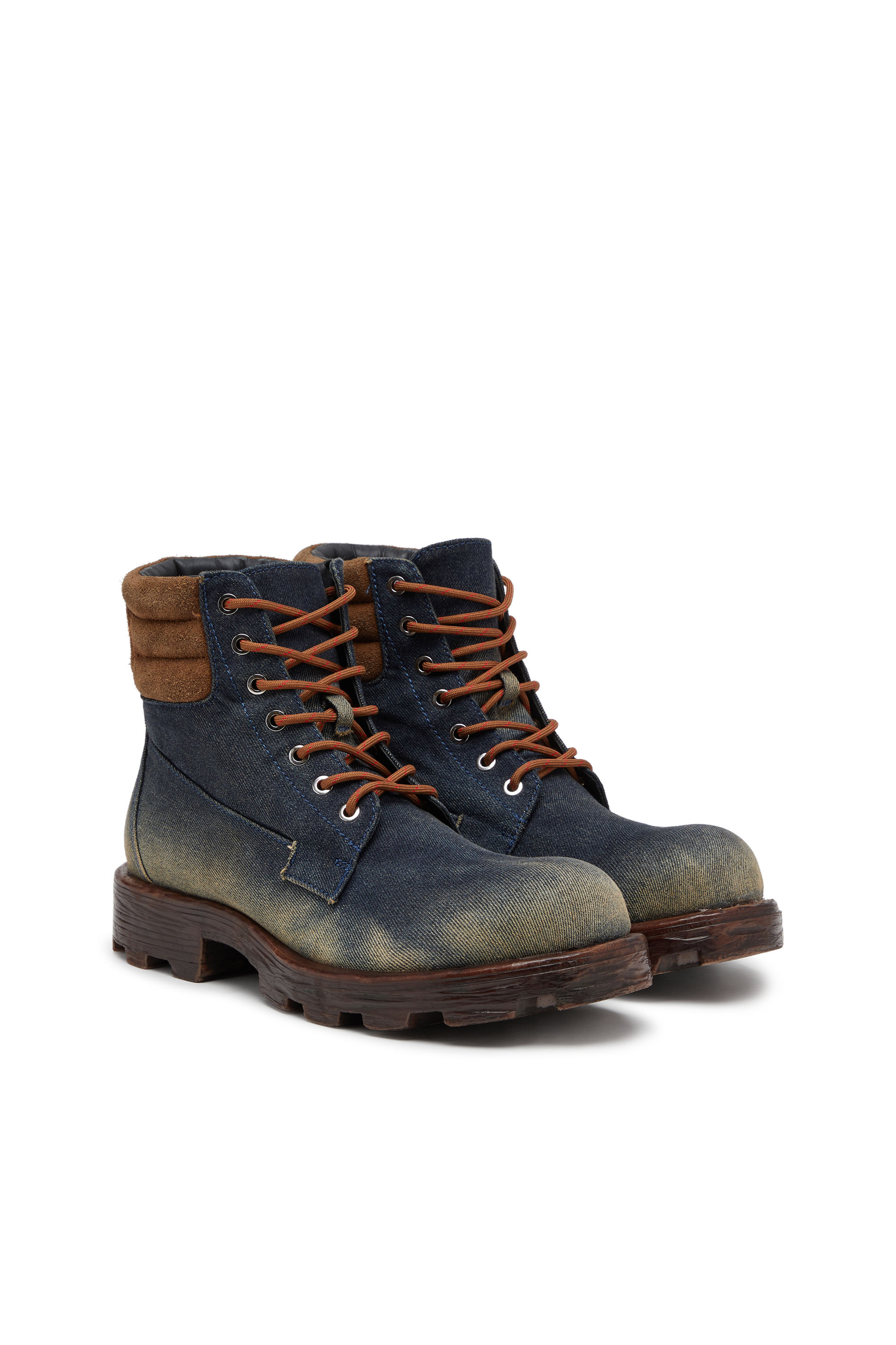 Diesel - D-HAMMER LACE UP, Man's D-Hammer-Combat boots in denim and suede in Dark Blue - 2