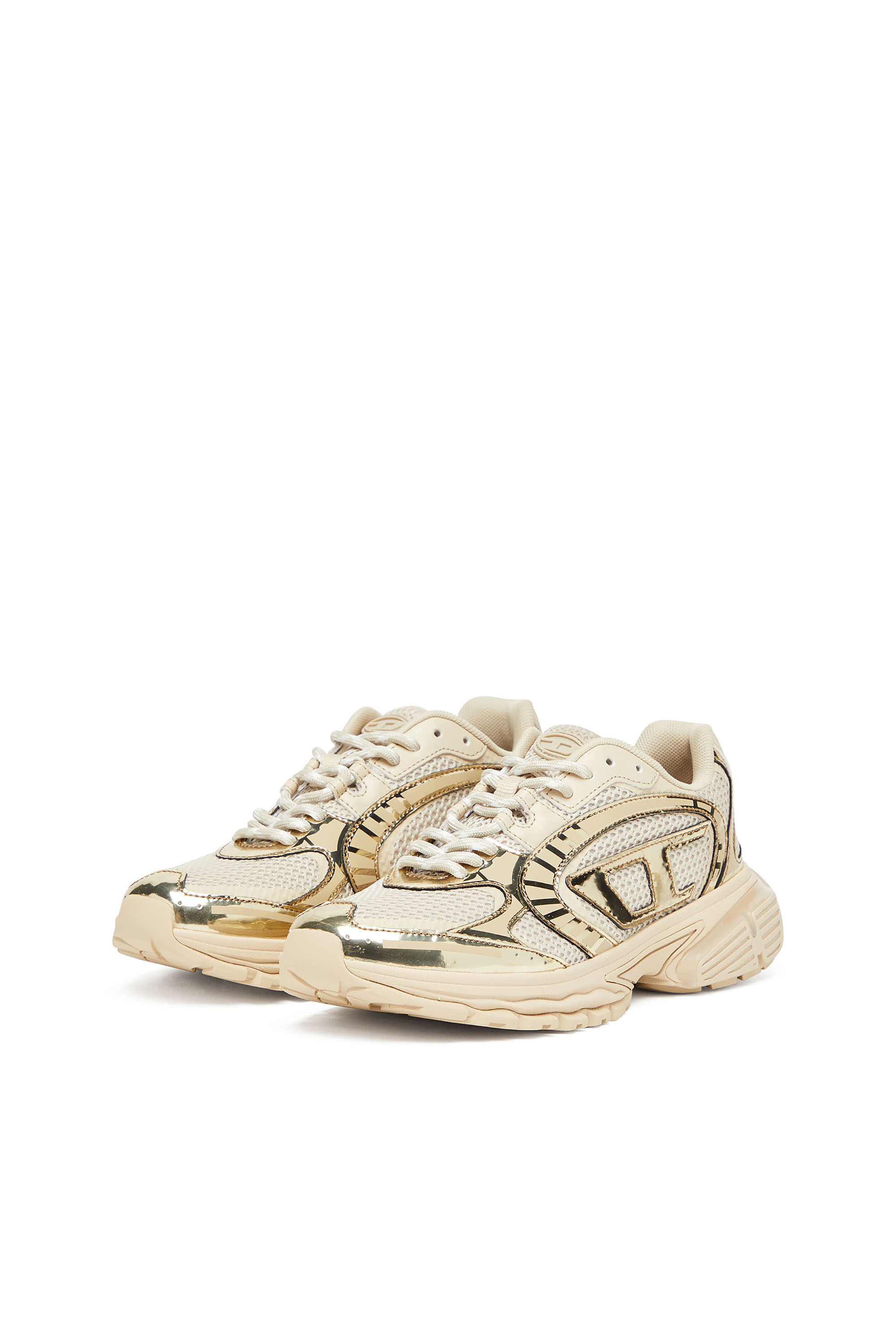 Diesel - S-PRO-V-DENSE LOW W, Woman's S-Pro-V-Dense-Metallic mesh sneakers with Oval D logo in Beige - 8