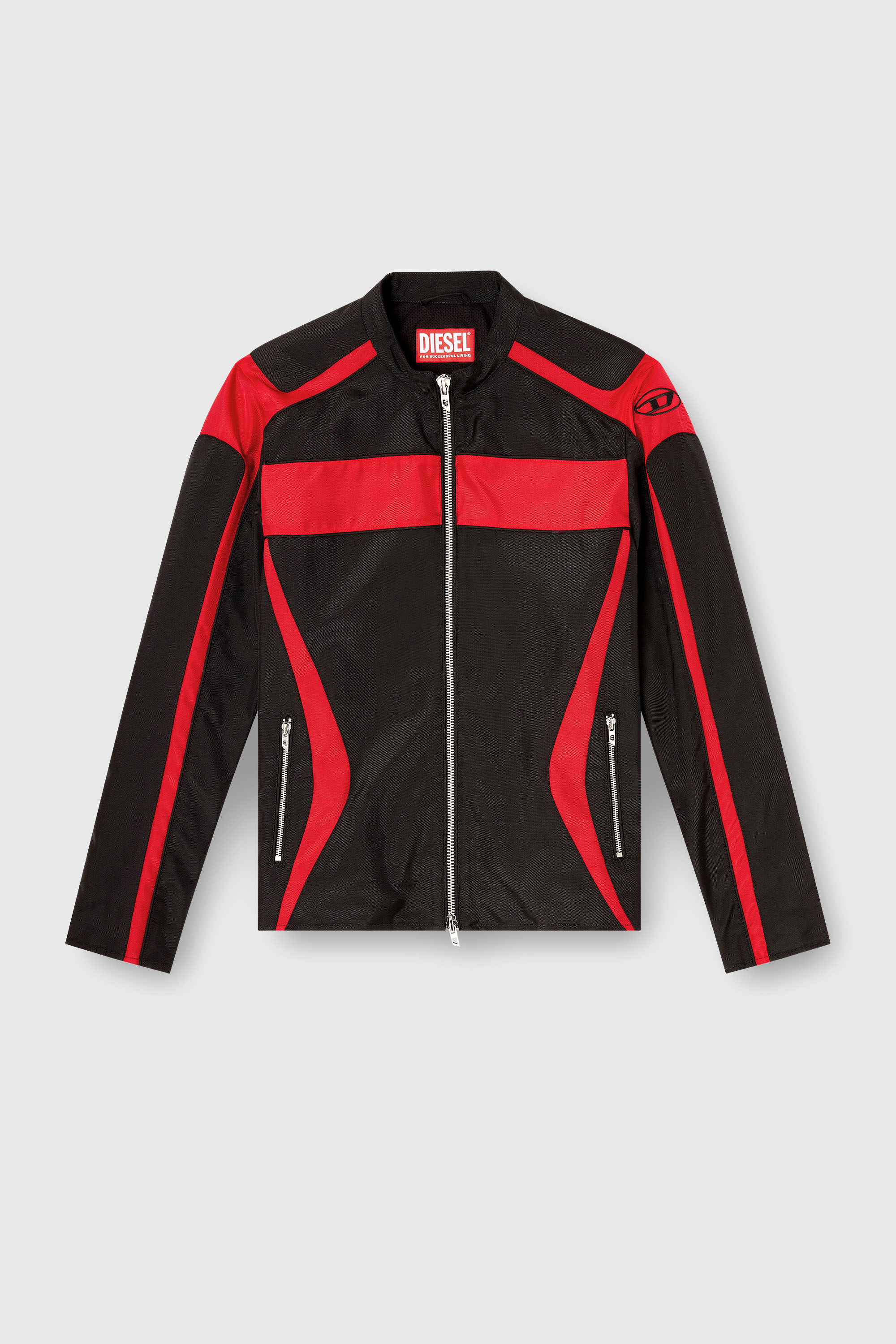 Diesel - J-ADAM-PDAI, Man's Biker jacket in colour-block canvas in Black/Red - 2