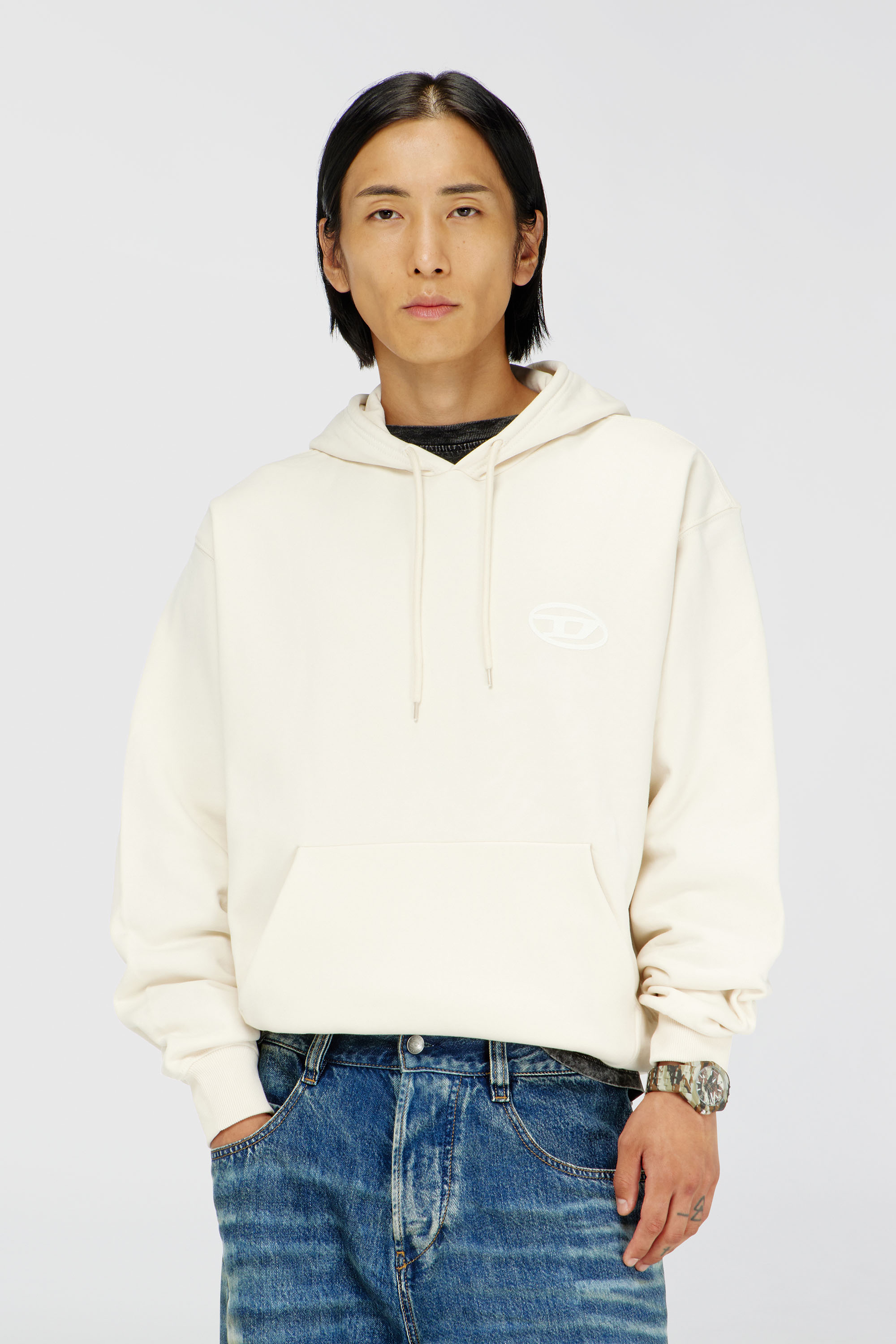 Diesel - S-LUK-H-T92, Man's Cotton hoodie with tonal Oval D logo embroidery in White - 3