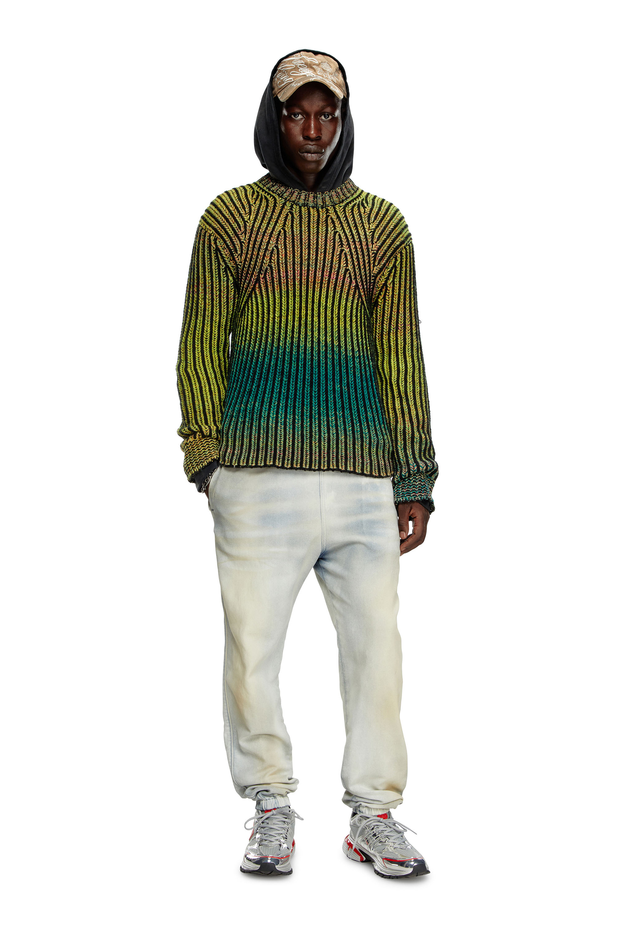 Diesel - K-OAKLAND-A, Man's Striped ribbed jumper in wool blend in Green - 2