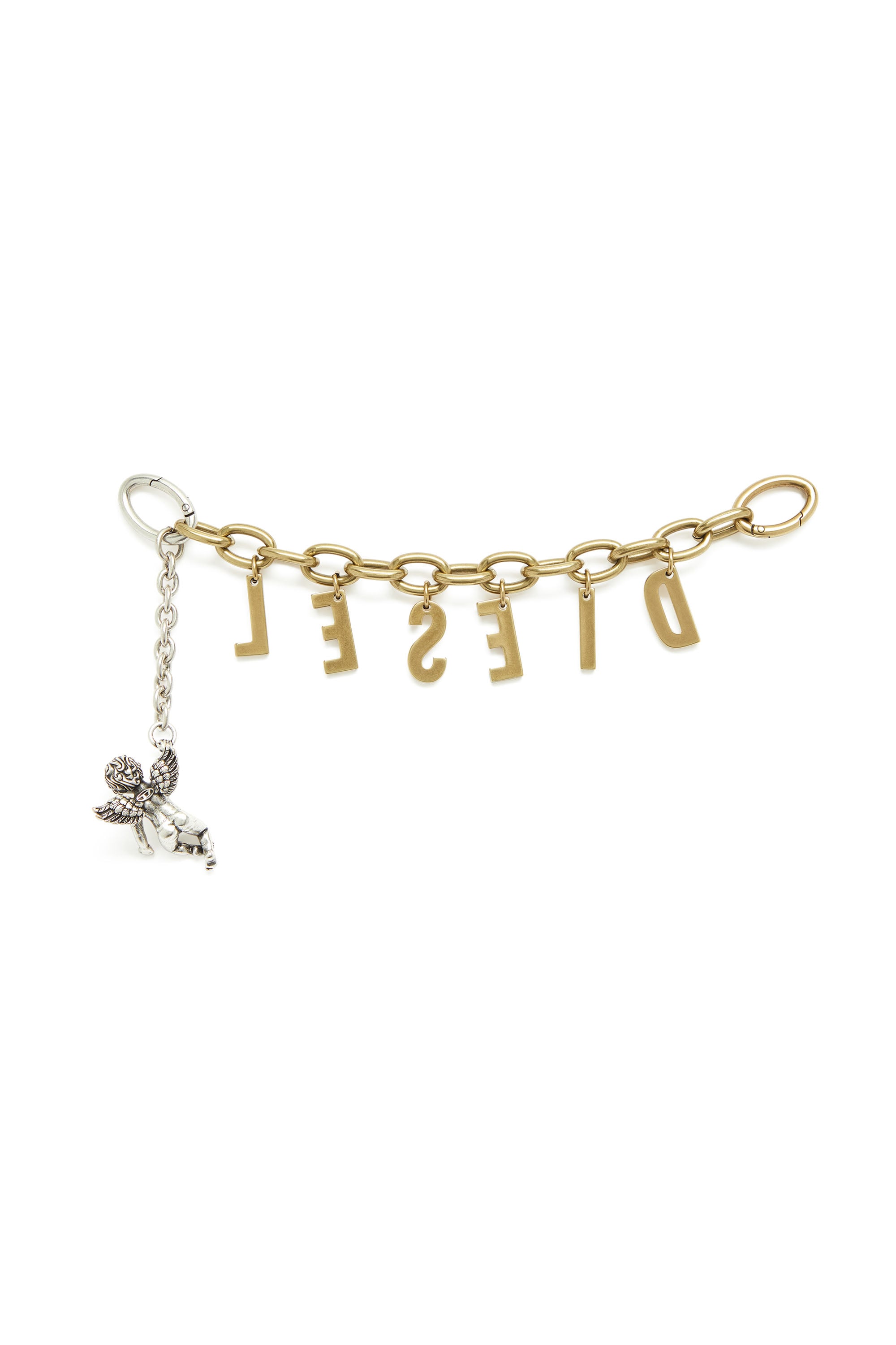 Diesel - CHAIN-D III S, Woman's Metal letter charm with cherub in Gold - 3
