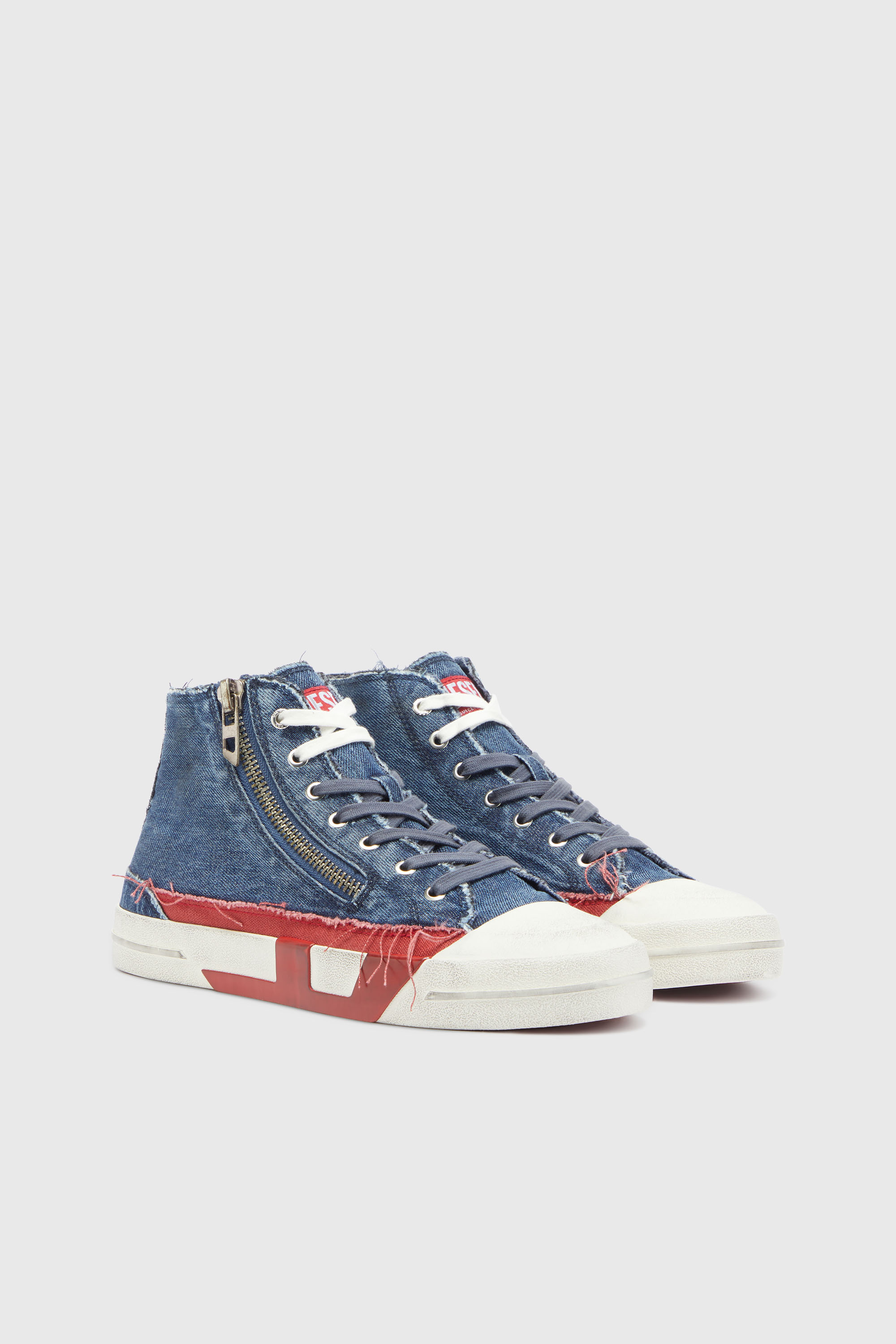Diesel - S-D-VERSE ZIP MID II, Man's S-D-Verse -  Denim sneakers with D logo in Medium blue - 2