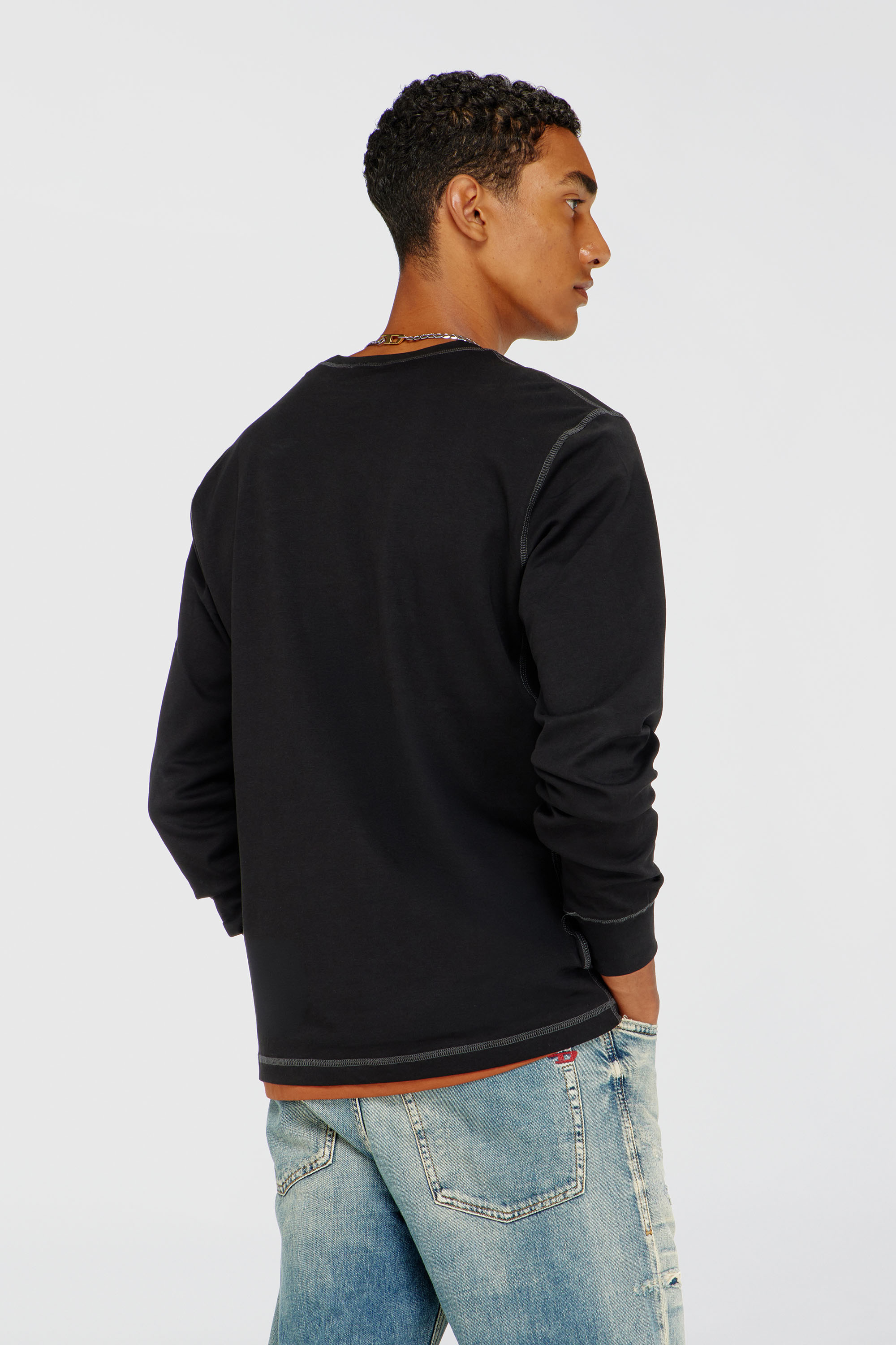 Diesel - T-MADJUST-LS-TR, Man's Cotton long-sleeve T-shirt with Oval D in Black/White - 4