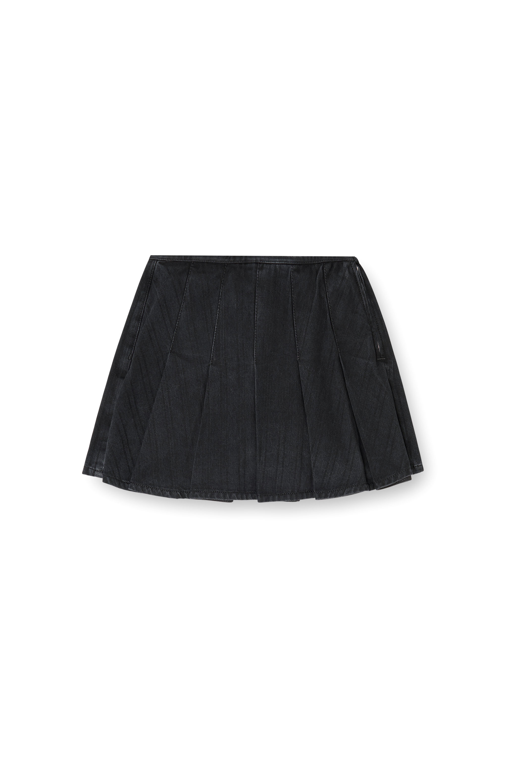 Diesel - DE-SHERO, Woman's Pleated skort in pinstriped denim in Black/Dark grey - 2