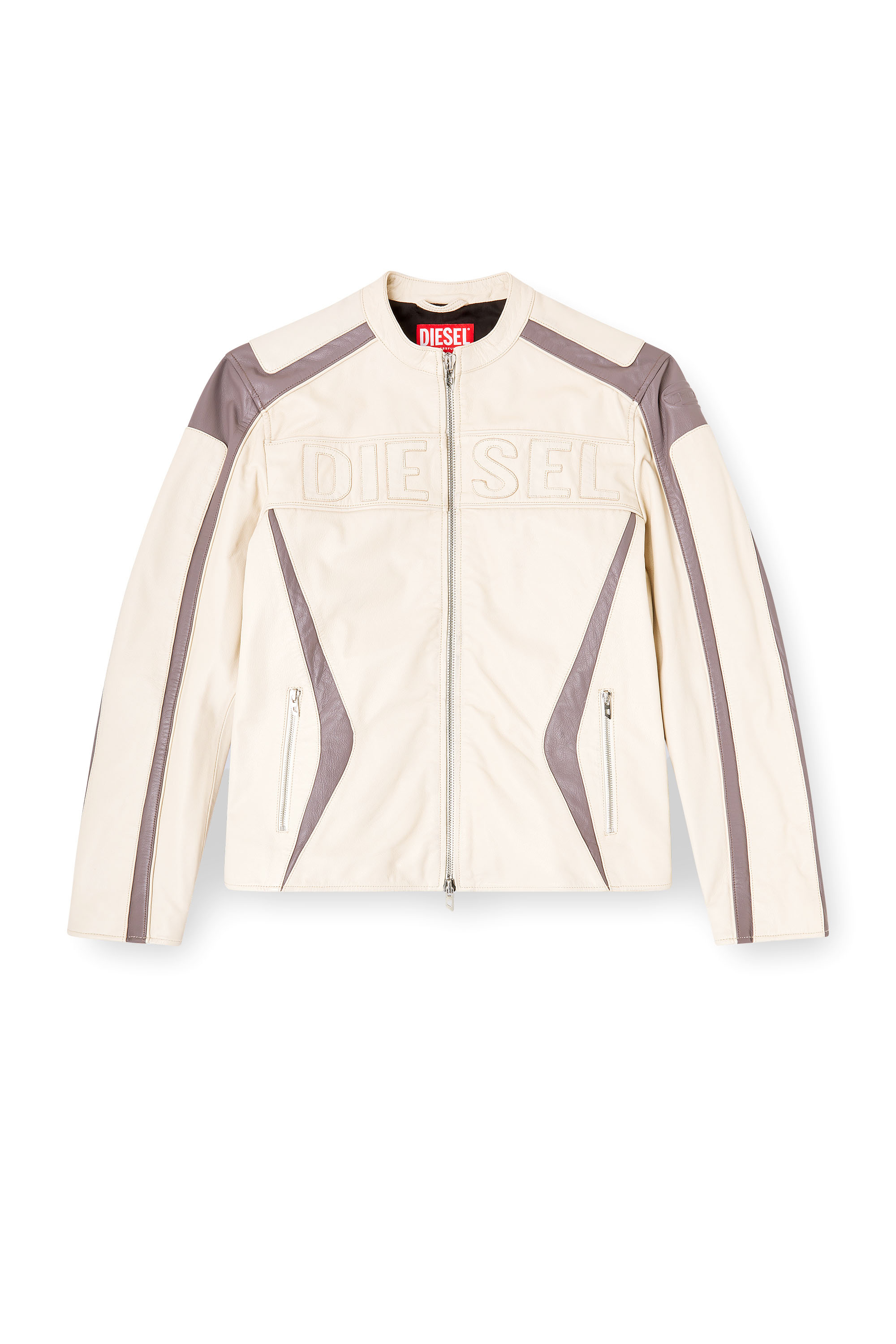 Diesel - L-ADAM, Man's Colour-block leather biker jacket in null - 2