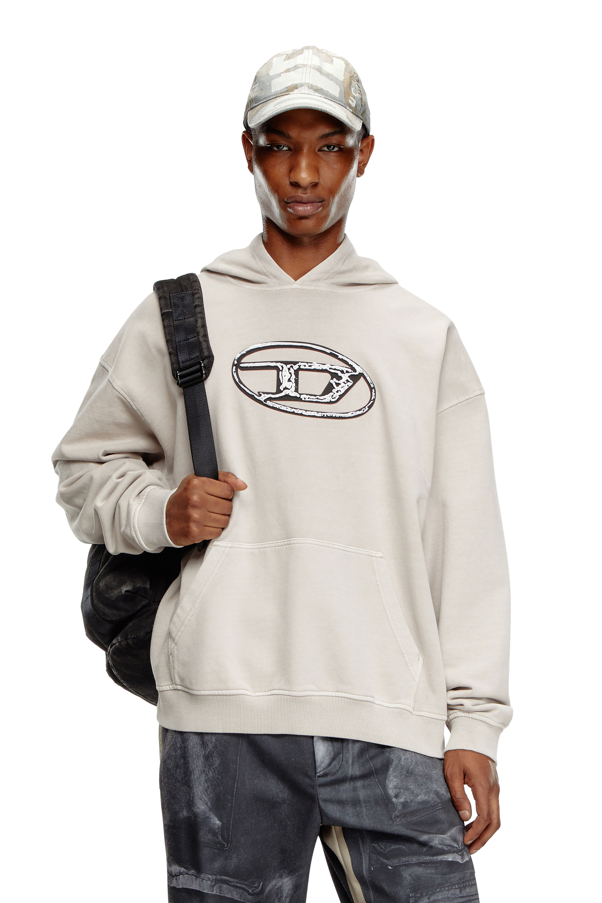 Diesel - S-BOXT-HOOD-Q7, Man's Hoodie with multi-layered logo print in Grey - 1