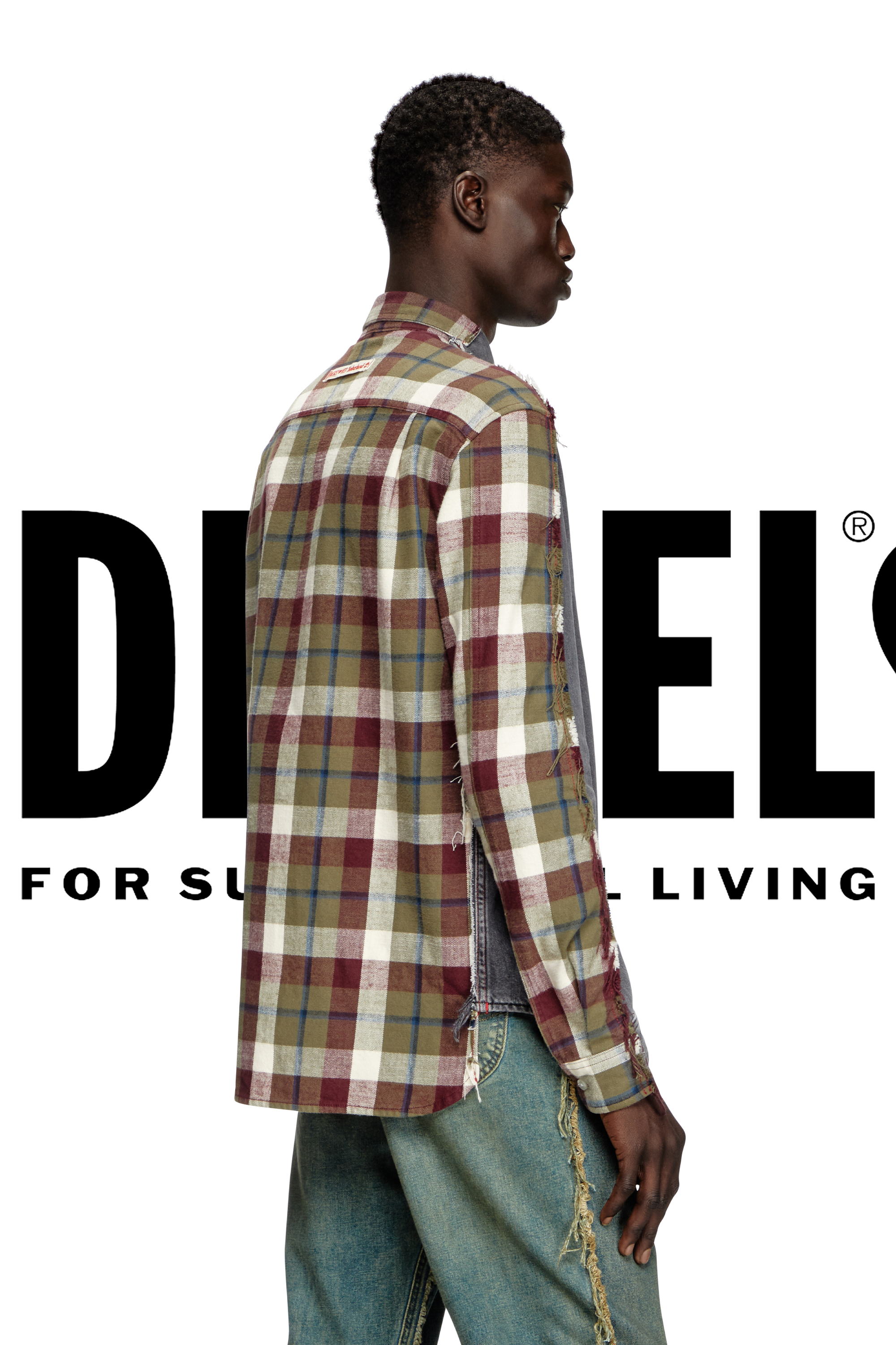 Diesel - Shirt Dieseloves 7A, Unisex's Denim and check shirt in Grey/Red - 5