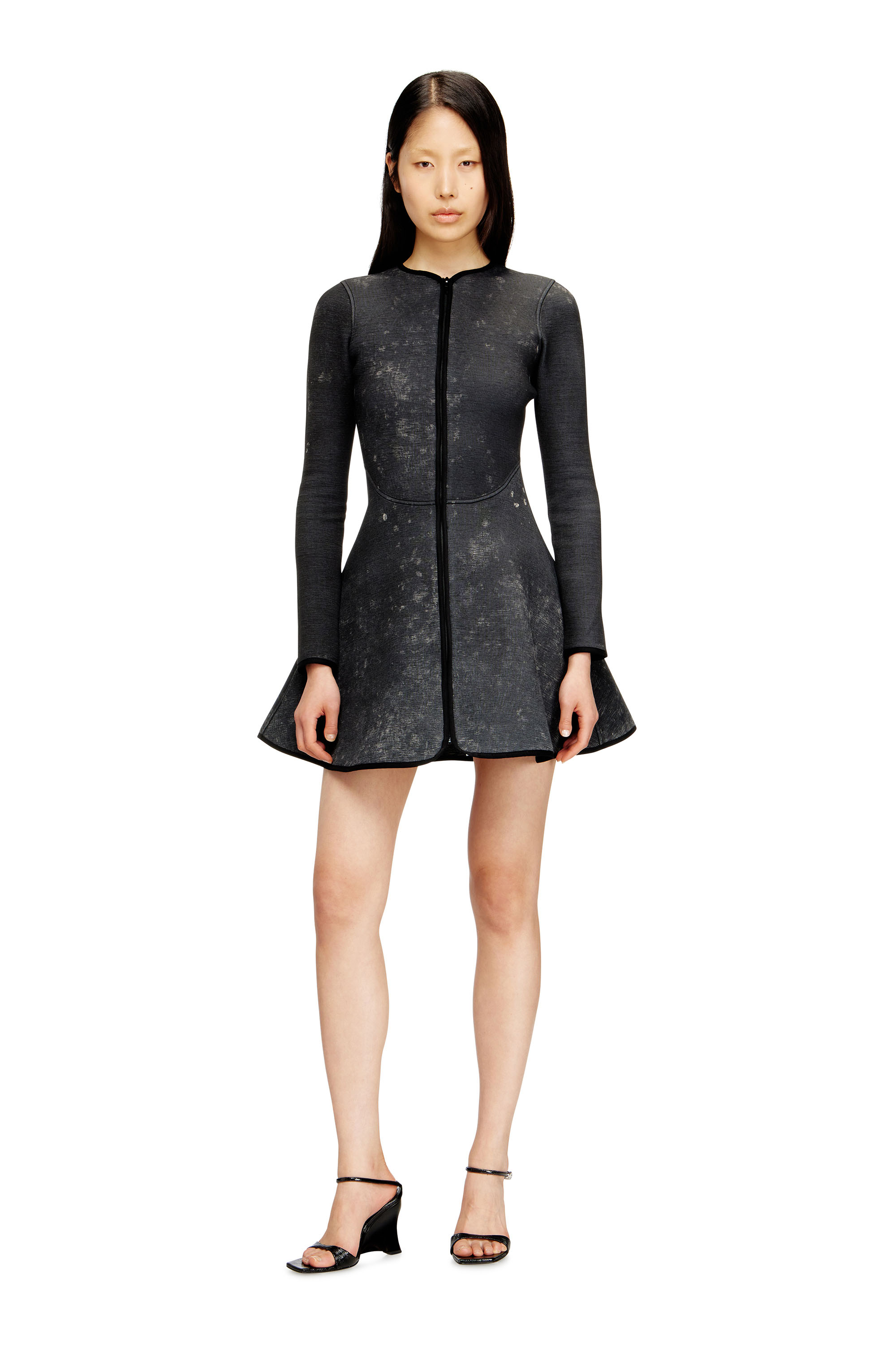 Diesel - D-EOPRE, Woman's Short dress in marbled scuba in Dark grey - 2