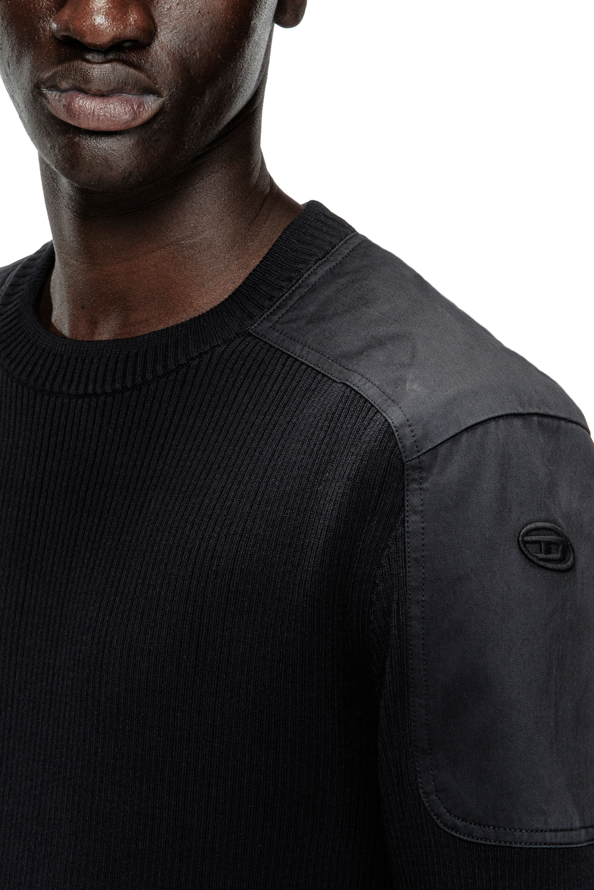 Diesel - K-MARTIN, Man's Ribbed jumper with shoulder panels in Black - 5